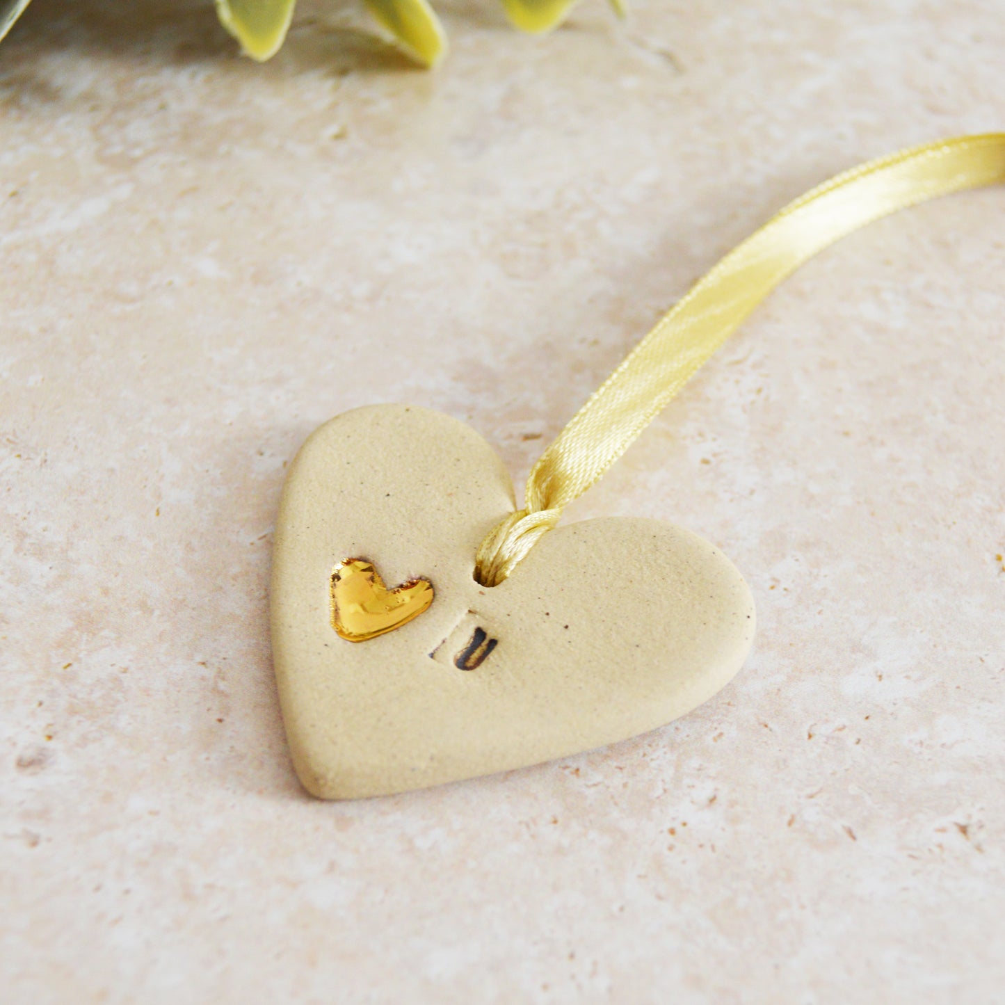 Sample* Mini Hanging Heart U Tag | Speckled Beige | Love You Heart Tag With A Mini Pearl Heart Tag | Valentine's Gift | Stoneware (A118)