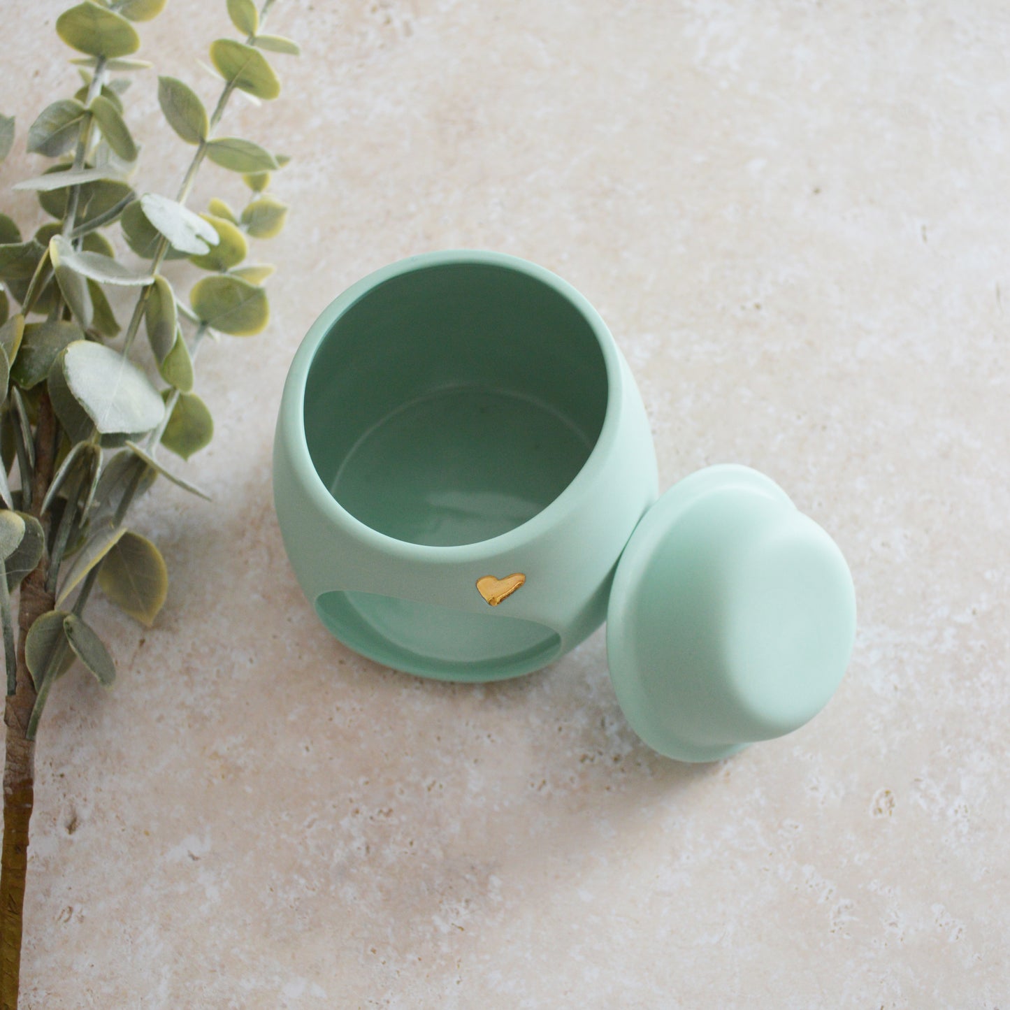 Seconds* Pastel MINT Wax And Oil Burner With A Gold Embossed Heart And Detachable Lid | Wax Burner | Porcelain (A42)