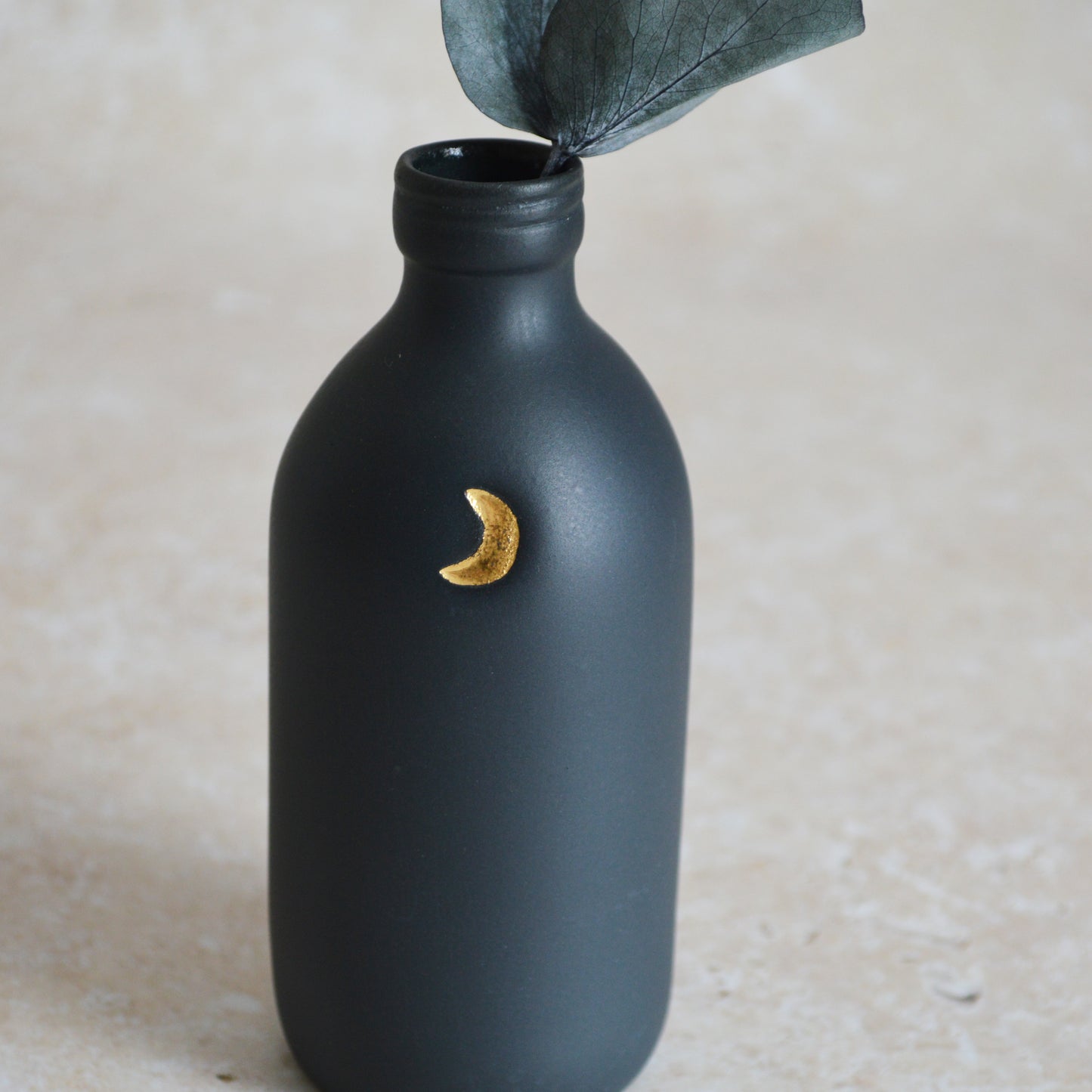 Seconds* Large Black Ceramic Bottle Vase With A Gold Embossed Crescent Moon | Porcelain Vase | Flower Vase (A48)