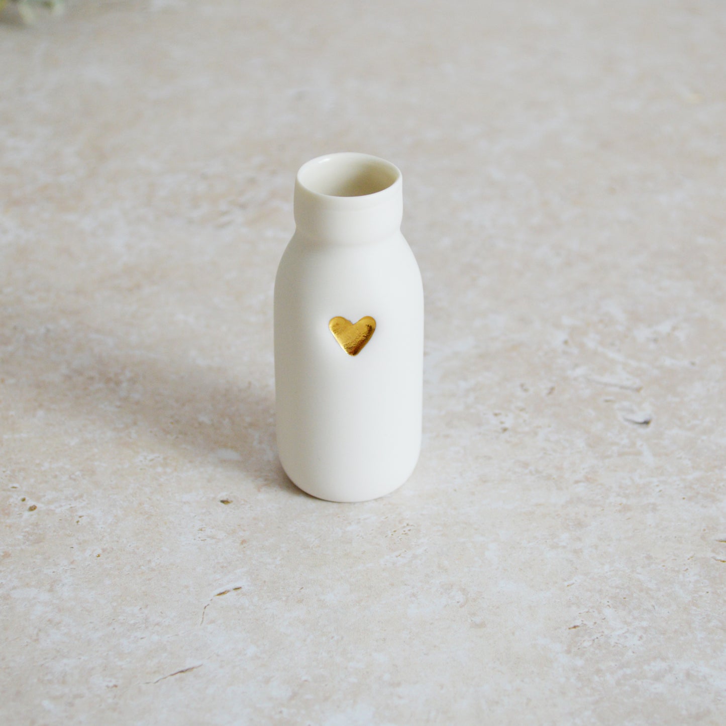 Seconds* SMALL White Bottle Vase With A Gold Embossed Heart | Bottle Vase | Flower Vase | Summer Vase | Mother's Day | Porcelain (A57)