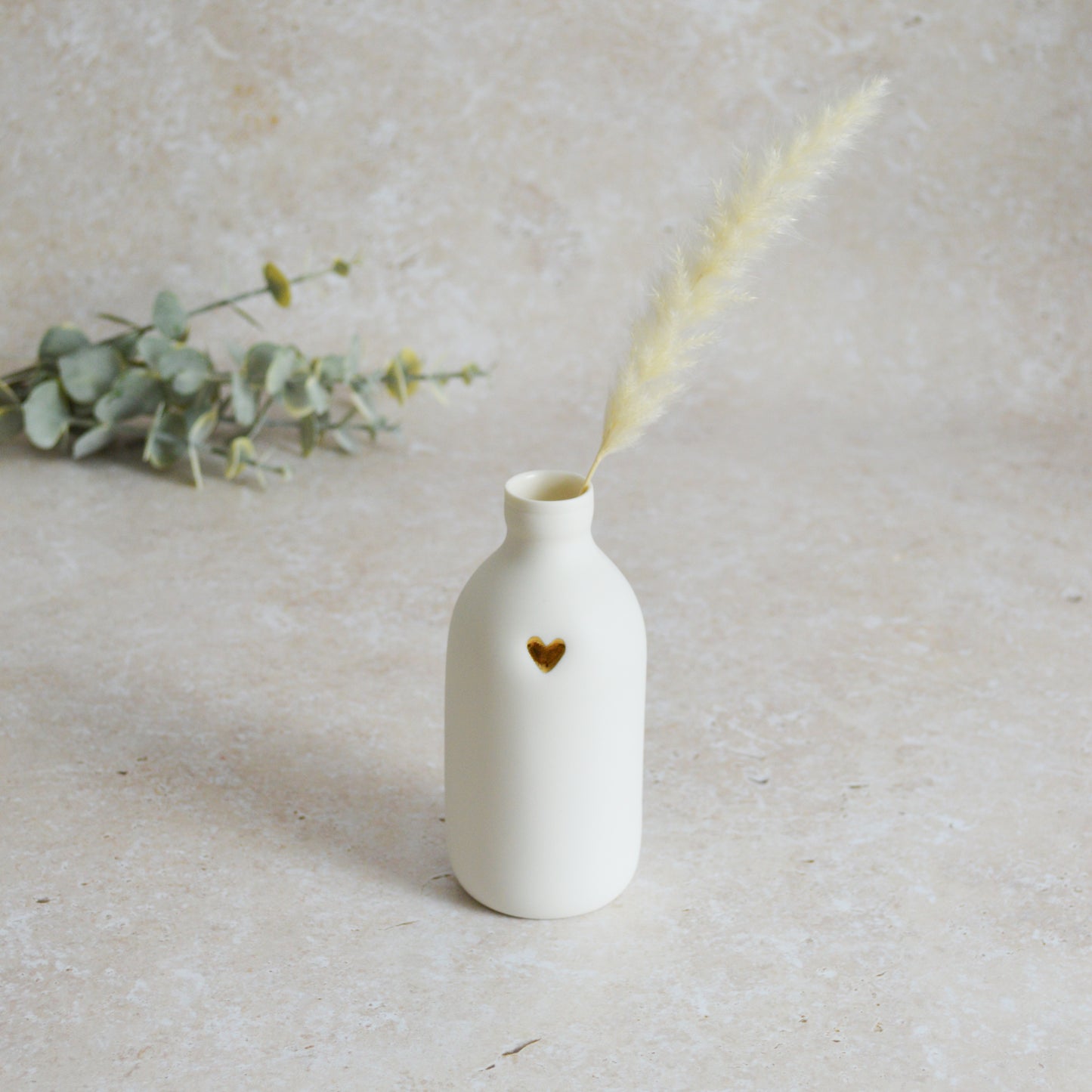 Seconds* Large White Bottle Vase With A Gold Embossed Heart | Flower Vase | Porcelain Vase (A78)