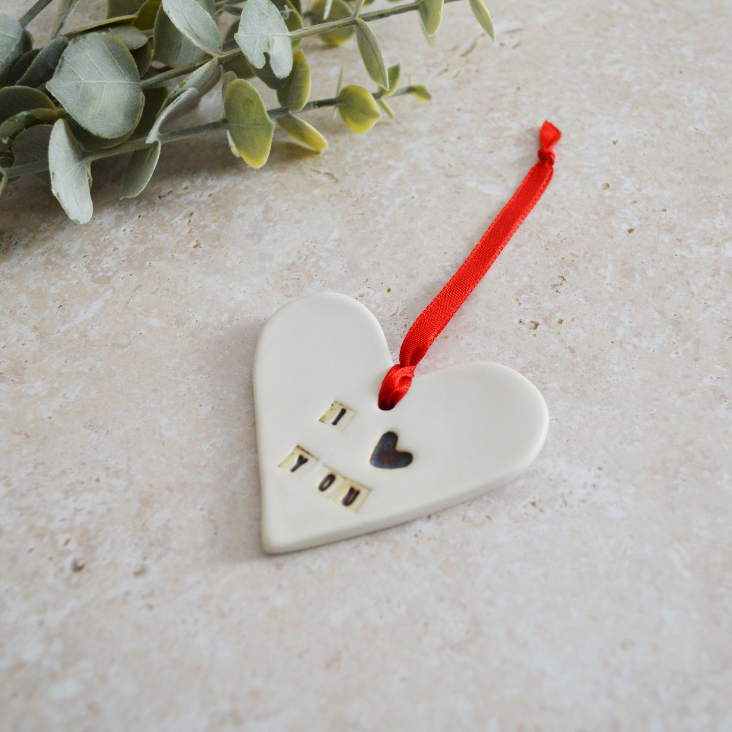 Seconds* Discontinued* I Love You Heart With an Oxide Heart | Porcelain | Hanging Heart Decoration | Valentines Keepsake (A81)