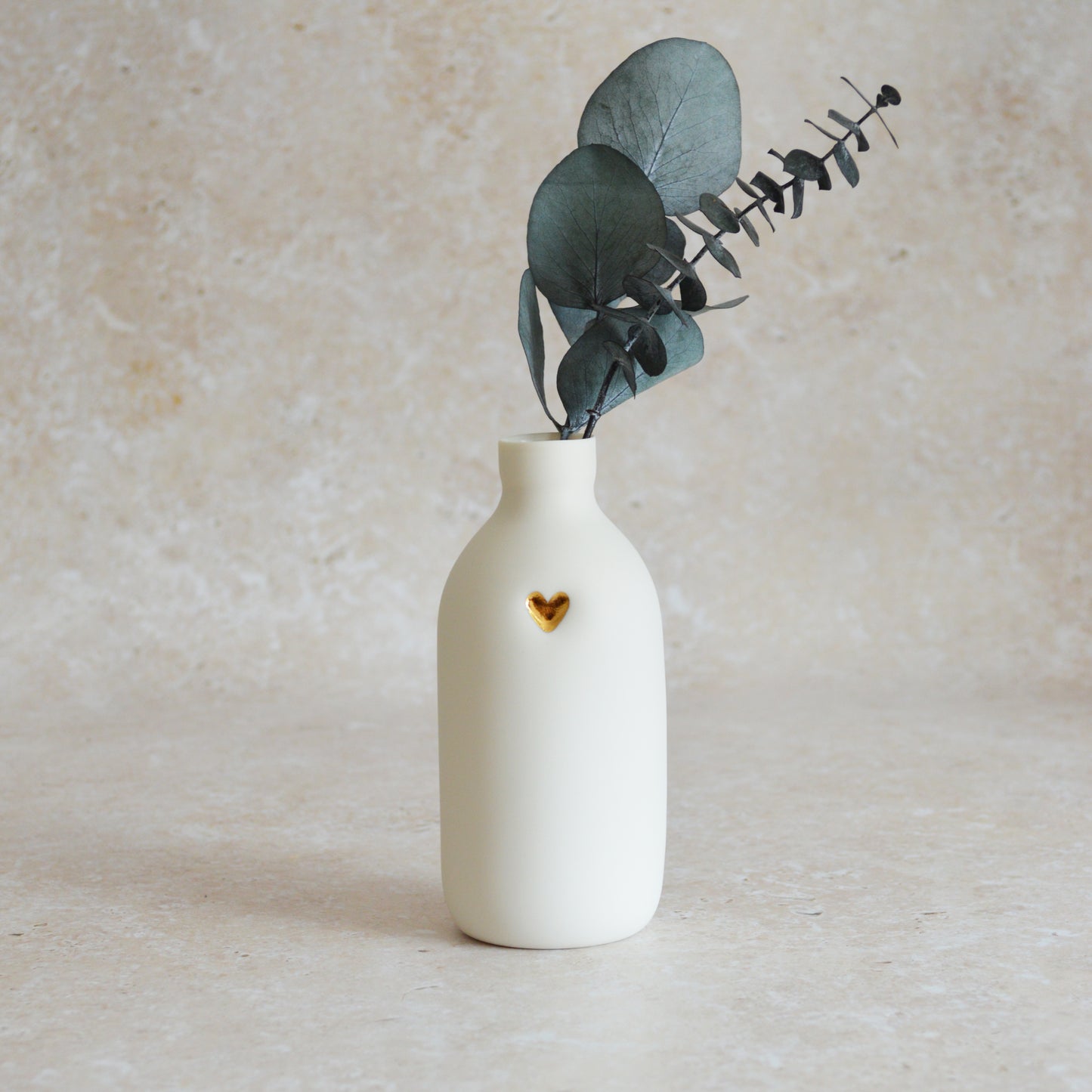 Seconds* Large White Bottle Vase With A Gold Embossed Heart | Flower Vase | Porcelain Vase (A82)
