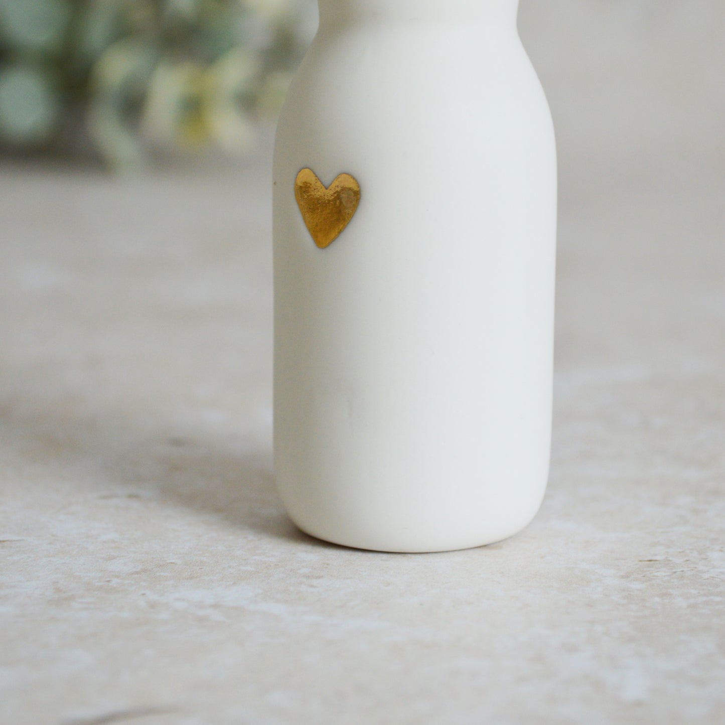Seconds* SMALL White Bottle Vase With A Gold Embossed Heart | Bottle Vase | Flower Vase | Summer Vase | Mother's Day | Porcelain (A86)