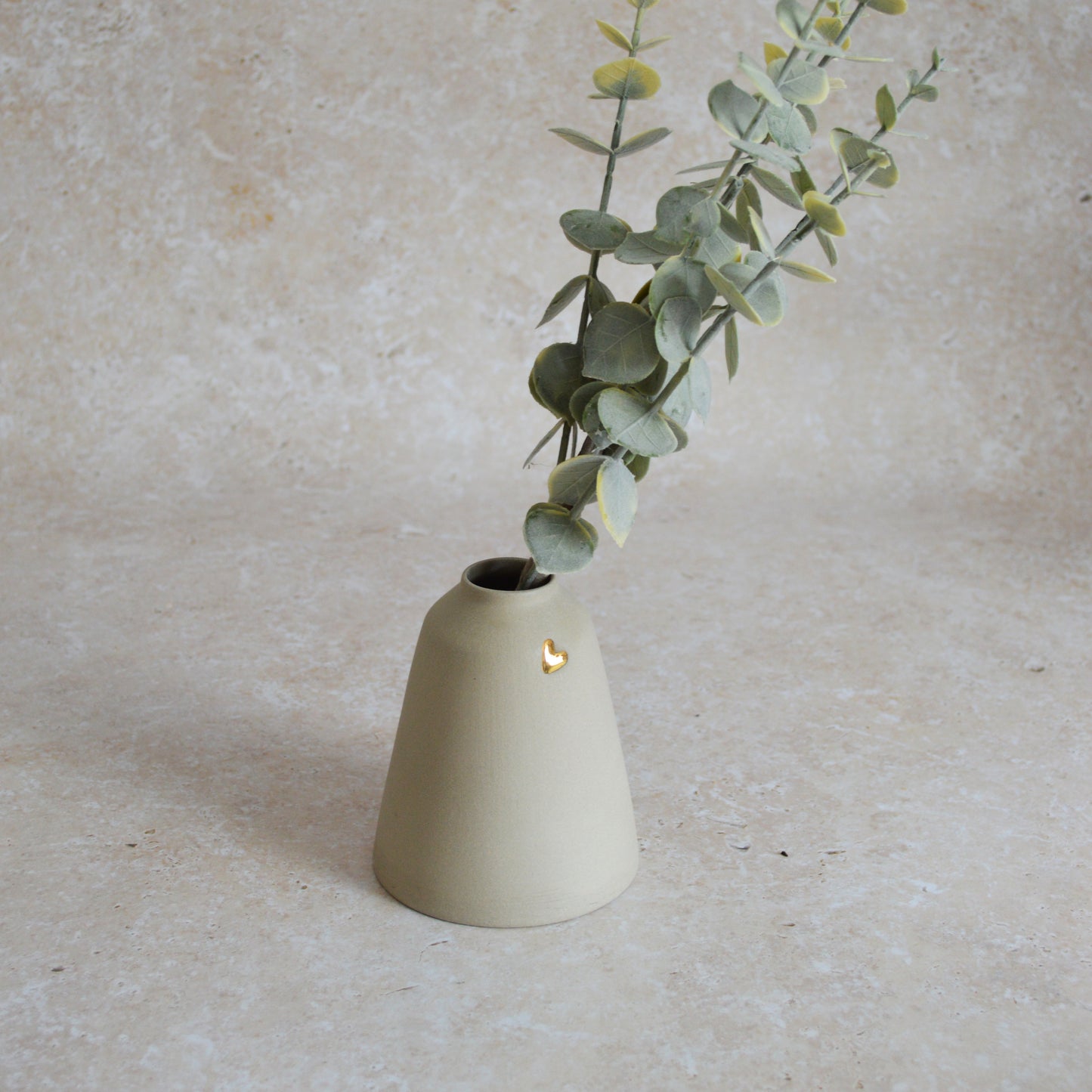 Seconds* Discontinued* Grey Angled Ceramic Vase With A Gold Embossed Heart | Stoneware Vase | Flower Vase (A88)