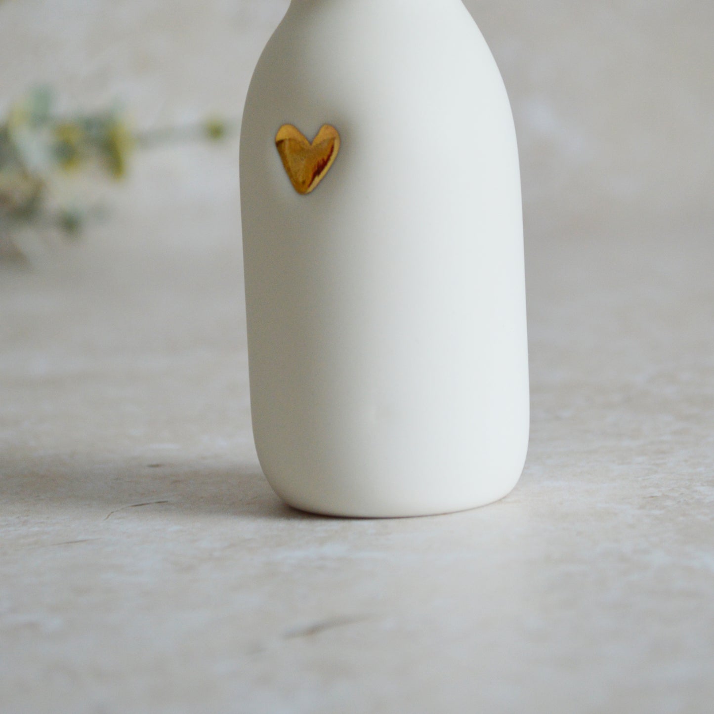 Seconds* MEDIUM White Bottle Vase With A Gold Embossed Heart | Bottle Vase | Flower Vase | Summer Vase | Mother's Day | Porcelain (A89)