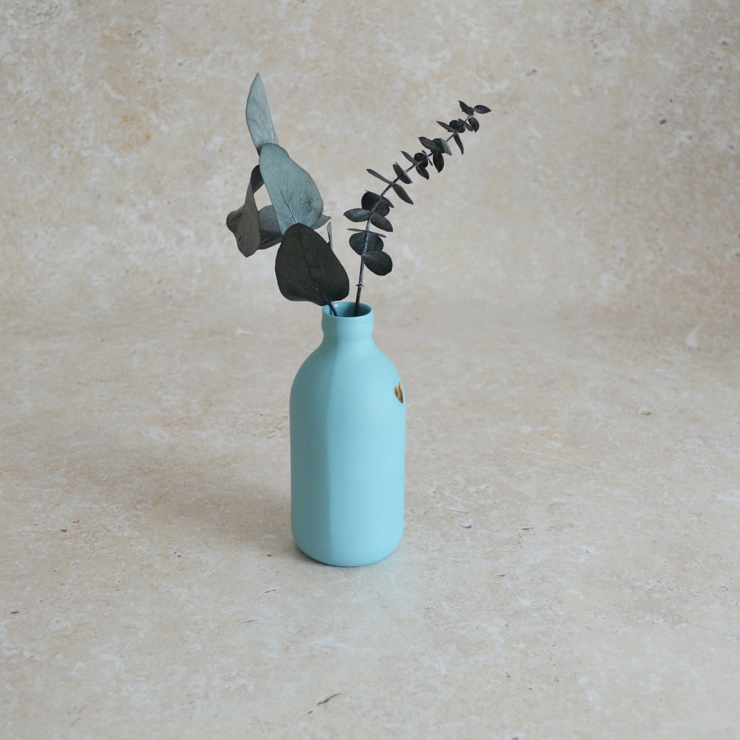 Seconds* Large Pastel Blue Bottle Vase With A Gold Embossed Heart | Flower Vase | Porcelain Vase (A9)