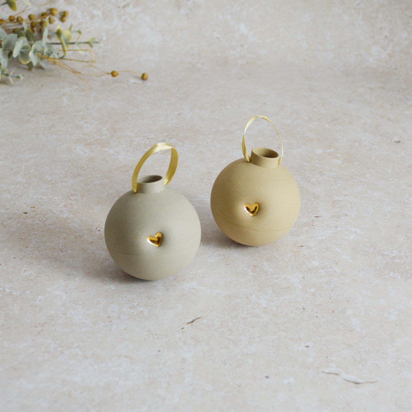 Seconds* Large Pastel Bauble With A Gold Heart | Stoneware | Hanging Christmas Decorations | Christmas Tree Decor (B31)