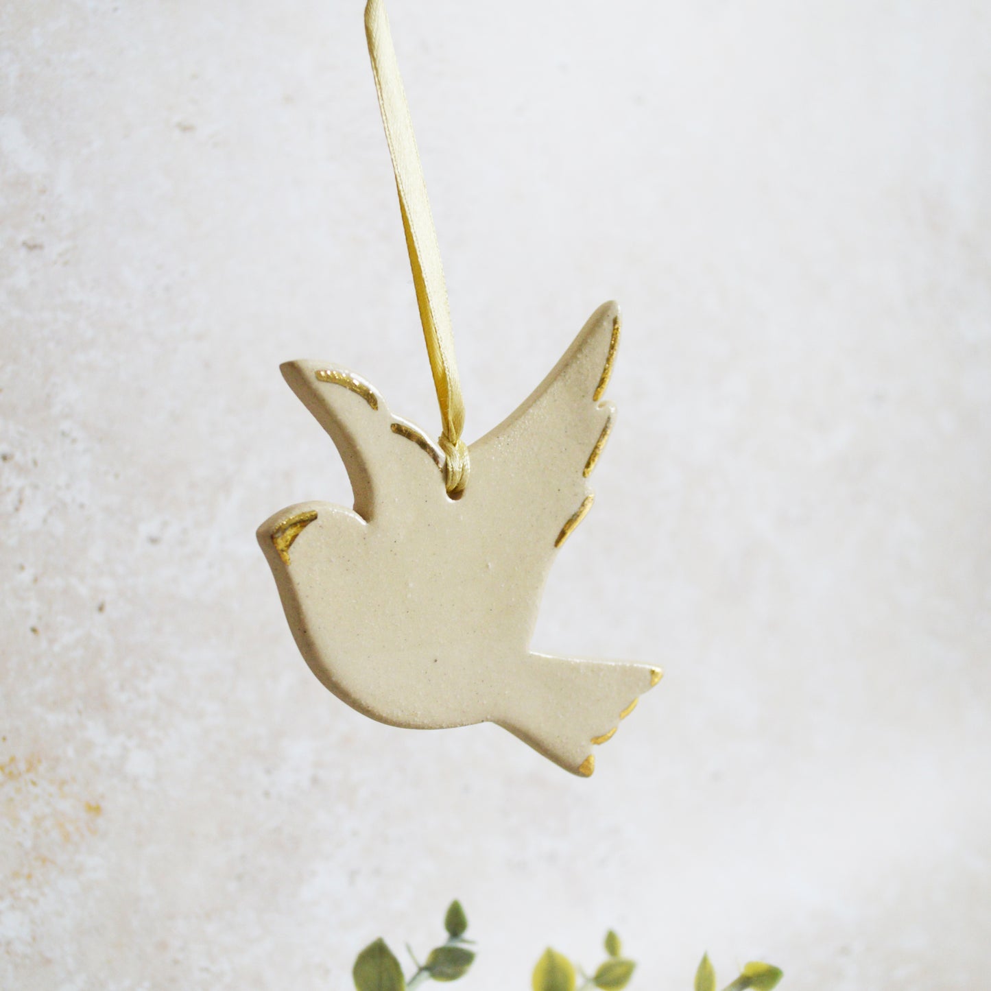 Sample* Stoneware Dove | Glazed Cream | Hanging Decoration | Christmas Decor | Tree Ornament (B41)