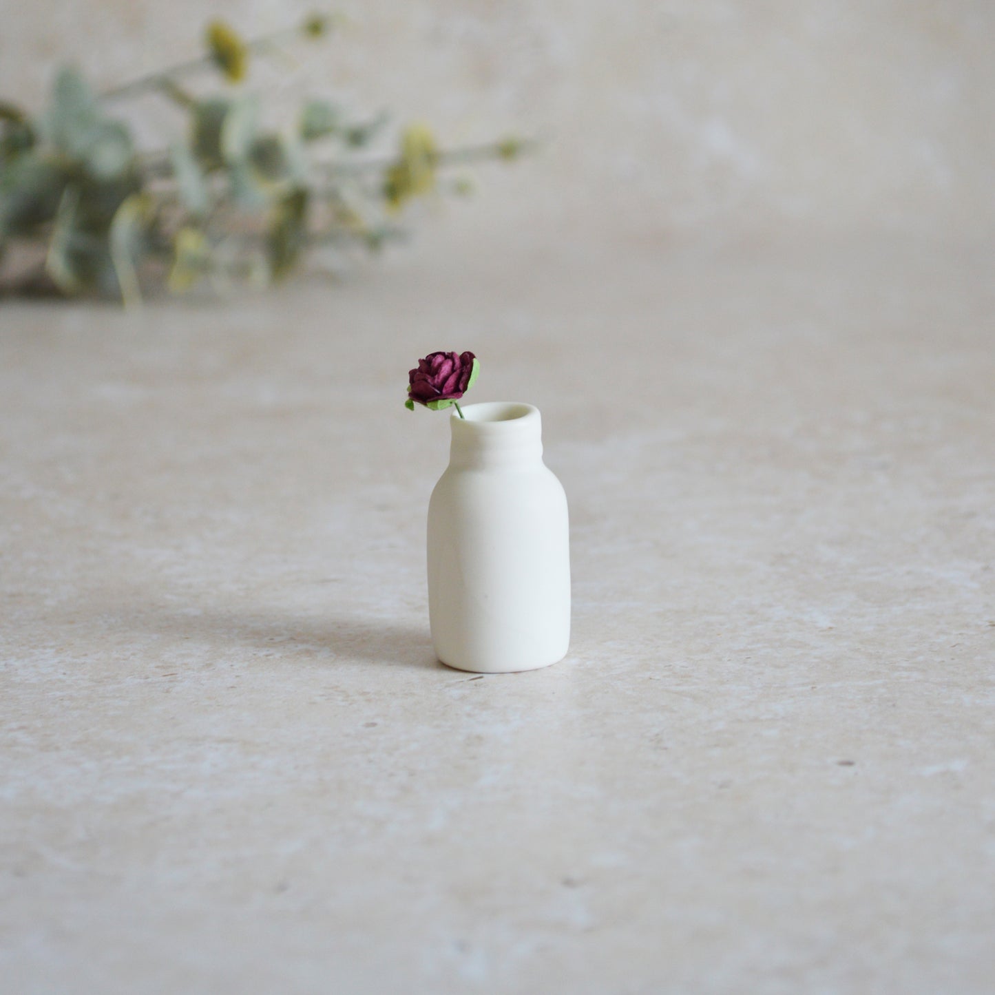 Seconds* Mini Bottle with An Embossed Silver Heart and a Maroon Paper Rose | Valentine's Gifts | Porcelain (B4)