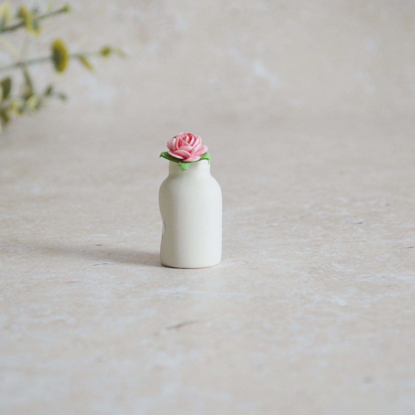 Seconds* Mini Bottle with An Embossed Silver Heart and Baby Pink Paper Rose | Valentine's Gifts | Porcelain (B5)