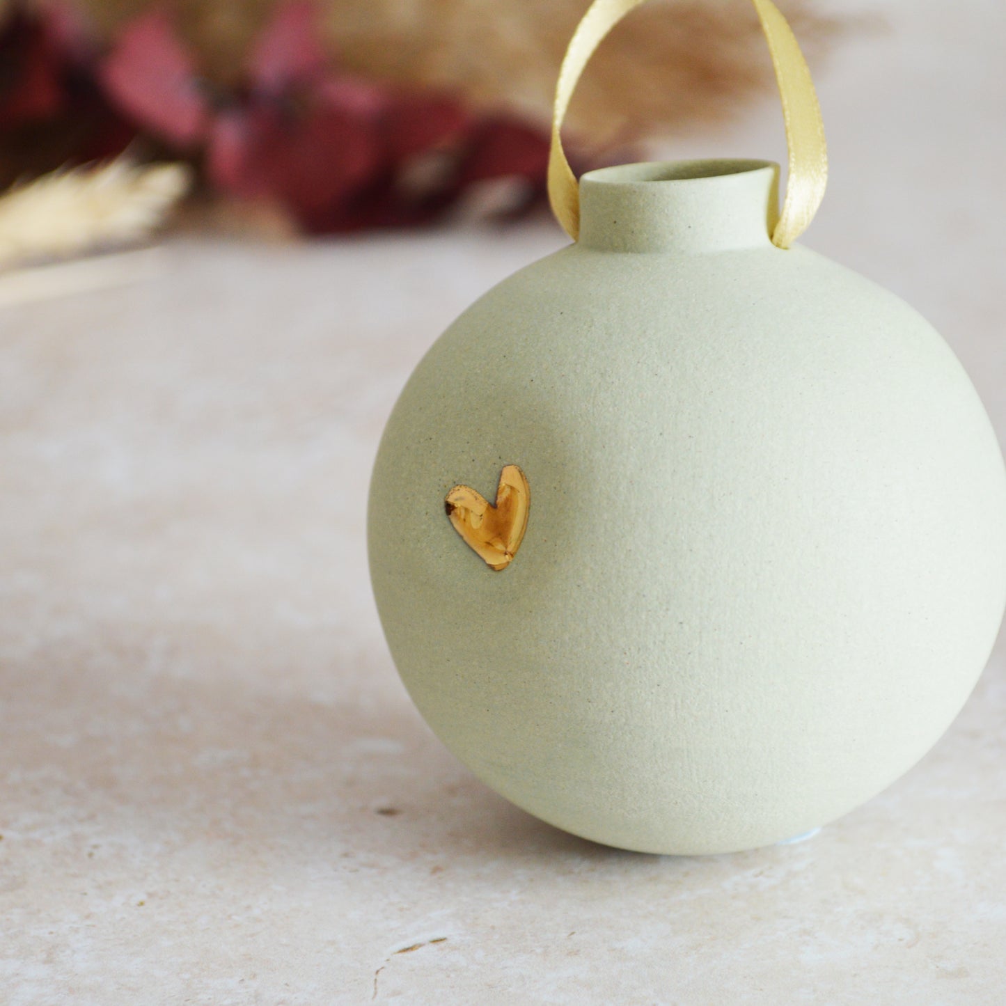 Seconds* MINT Large Pastel Bauble With A Gold Heart | Stoneware | Hanging Christmas Decorations | Christmas Tree Decor (B69)