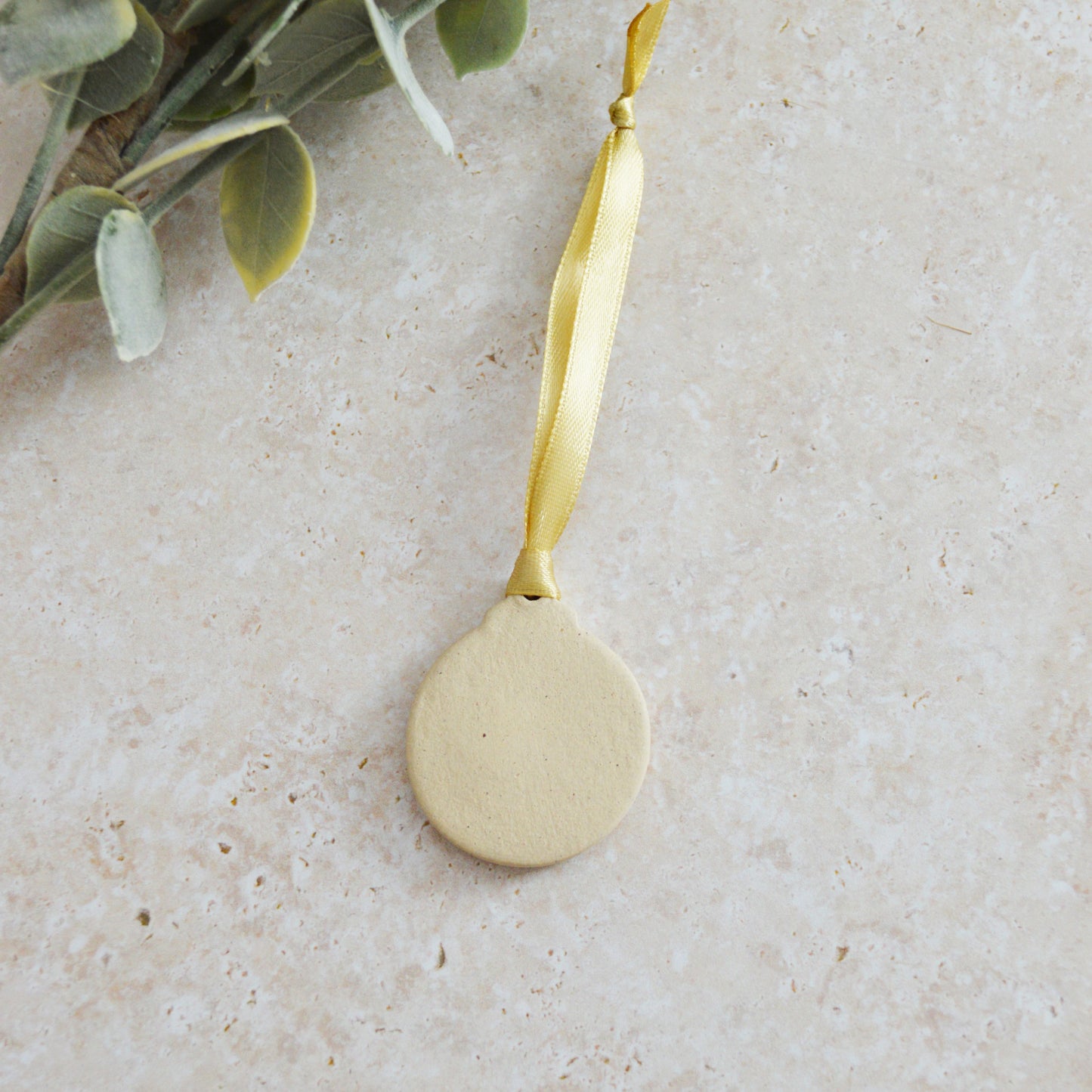 Seconds* Sample* Mini Bauble Hanging Decoration With A Gold Heart | Beige | Stoneware | Hanging Christmas Decorations | Mini Christmas Tree Decor (B82)