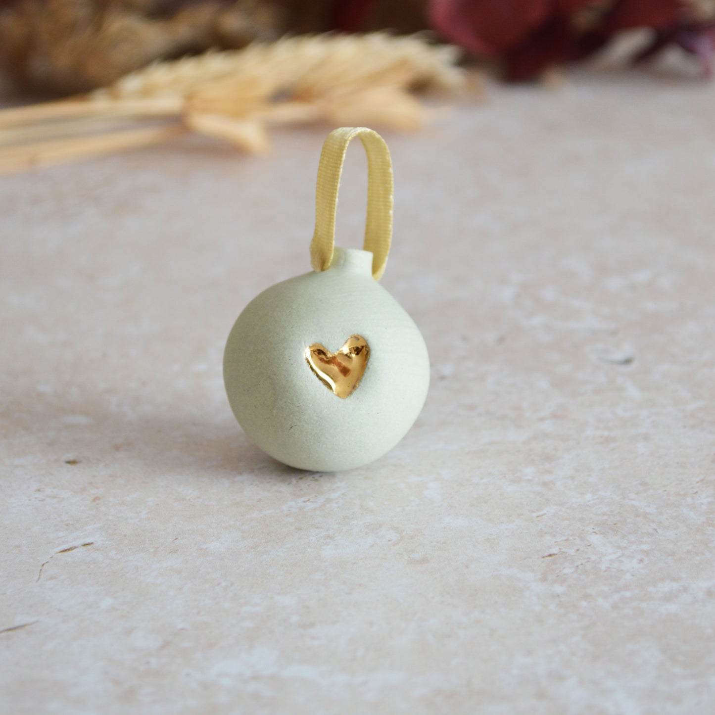 Seconds* MINT Mini Pastel Bauble With A Gold Heart | Stoneware | Hanging Christmas Decorations | Christmas Tree Decor (B89)