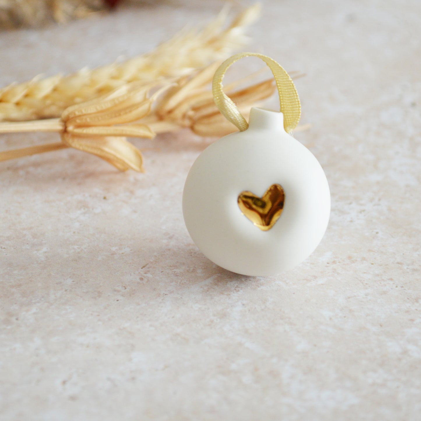 Seconds* Sample* Mini Porcelain Bauble With A Gold Heart | Porcelain | Hanging Christmas Decorations | Christmas Tree Decor (B93)