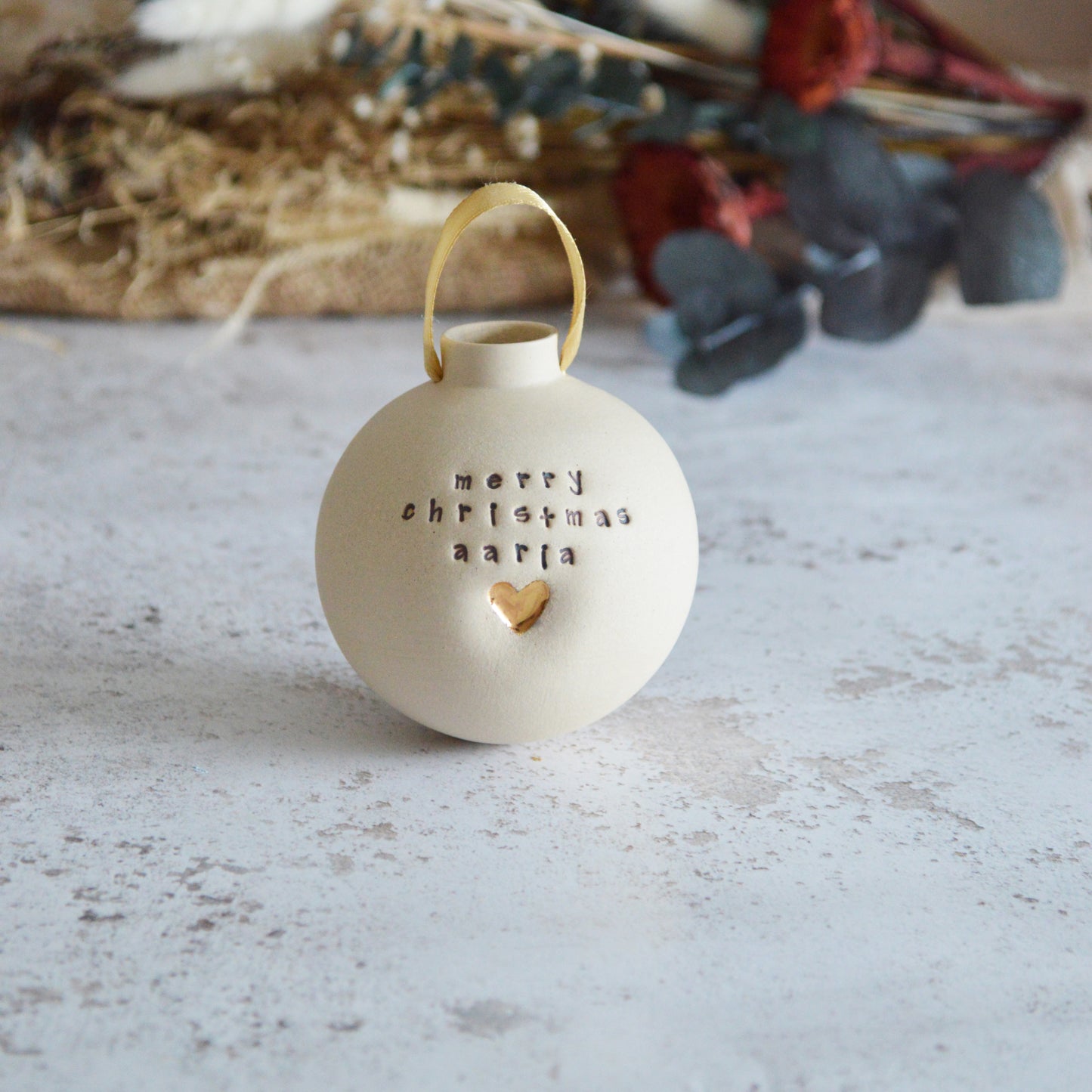 PERSONALISED Large Pastel Bauble With A Gold Heart | Stoneware | Hanging Christmas Decorations | Christmas Tree Decor