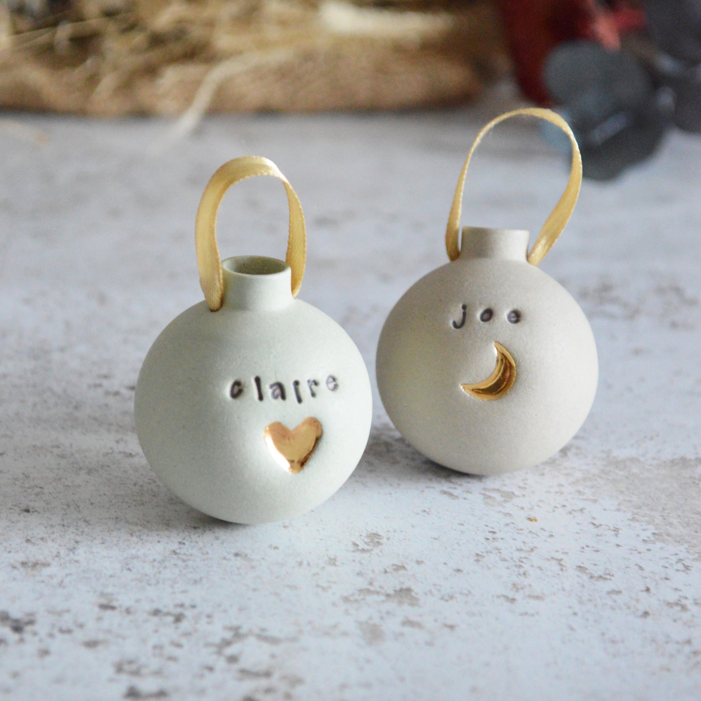 PERSONALISED Small Pastel Bauble With A Gold Heart | Stoneware | Hanging Christmas Decorations | Christmas Tree Decor