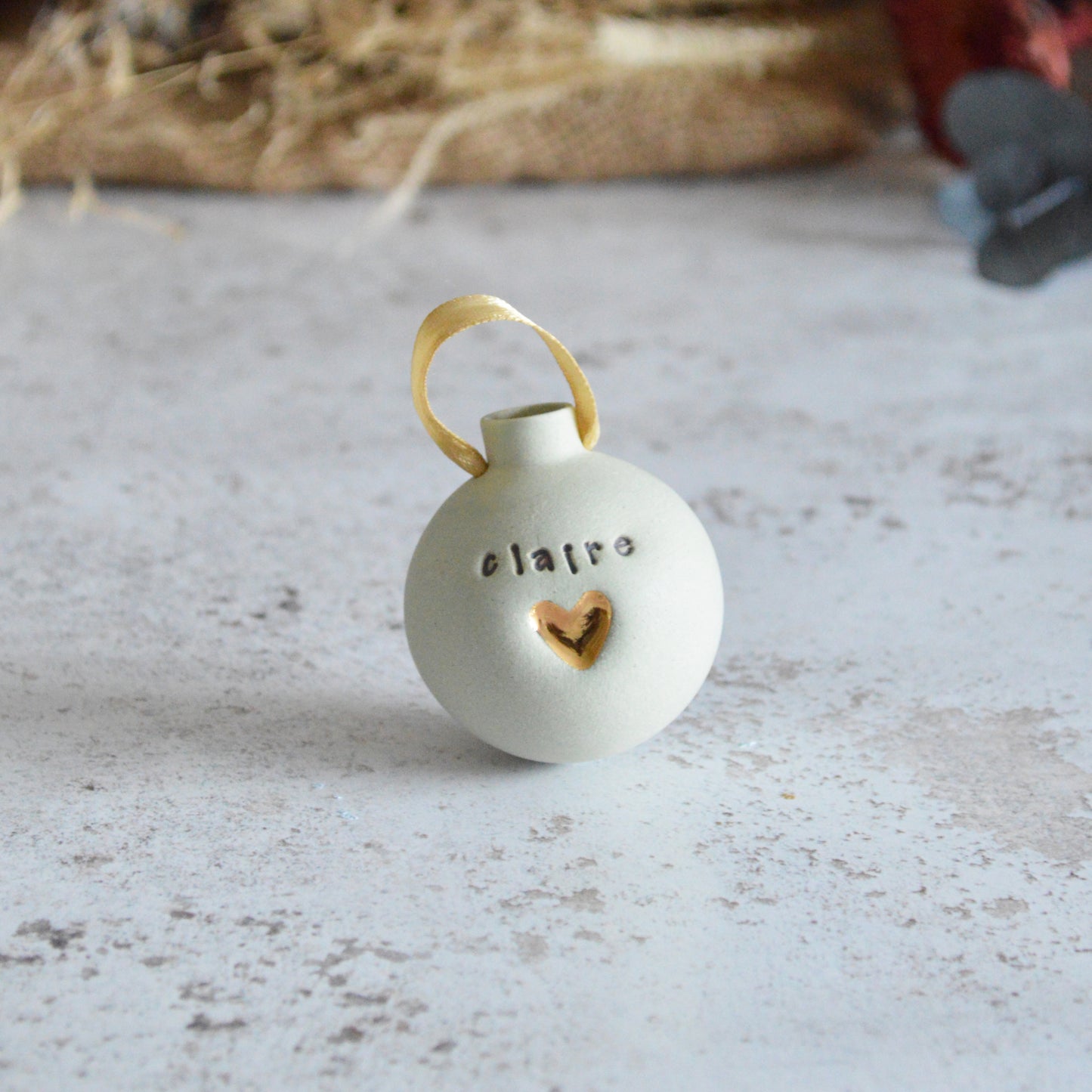 PRE-ORDER PERSONALISED Small Pastel Bauble With A Gold Heart | Stoneware | Hanging Christmas Decorations | Christmas Tree Decor