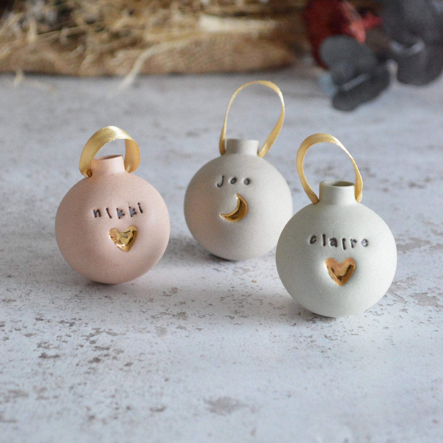 PERSONALISED Small Pastel Bauble With A Gold Heart | Stoneware | Hanging Christmas Decorations | Christmas Tree Decor