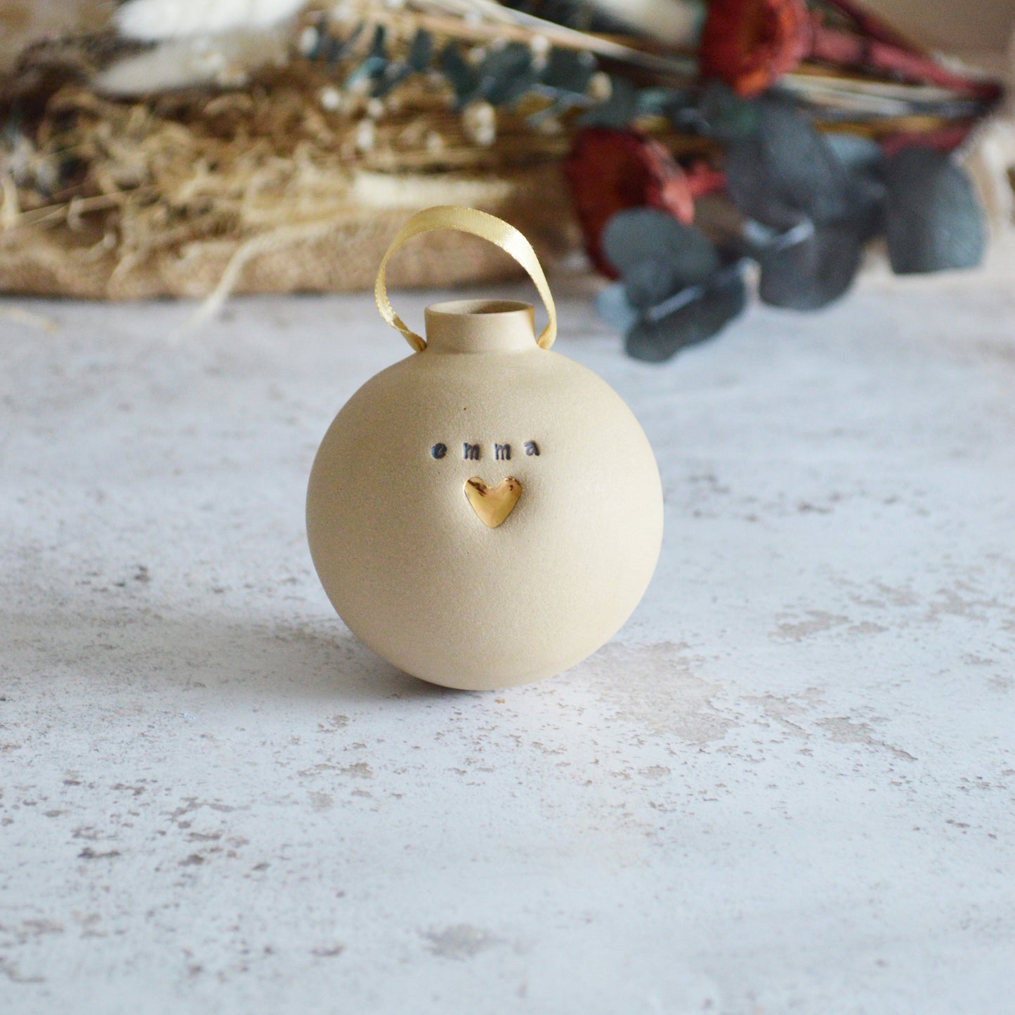 PERSONALISED Large Pastel Bauble With A Gold Heart | Stoneware | Hanging Christmas Decorations | Christmas Tree Decor