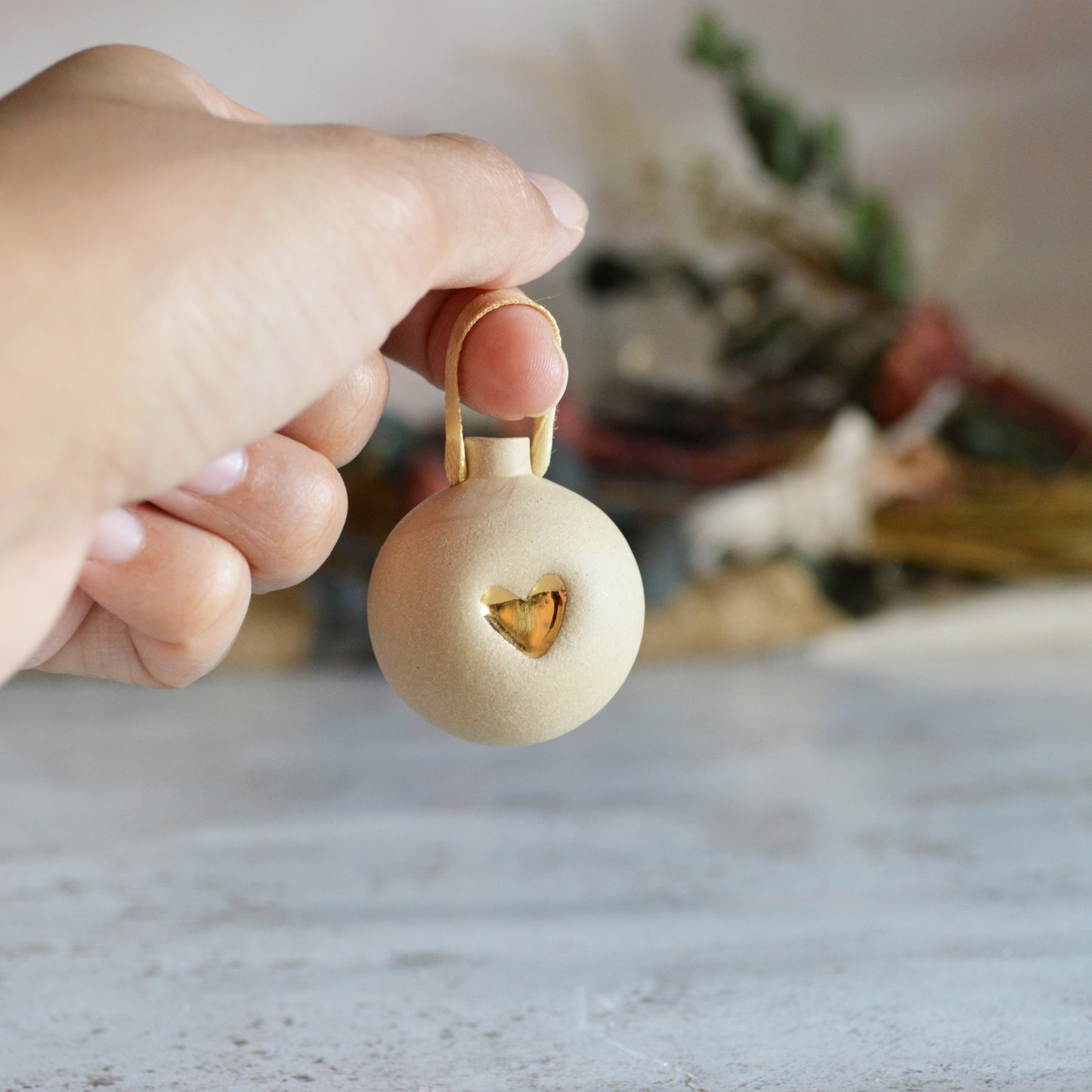 Mini Pastel Bauble With A Gold Heart | Stoneware | Hanging Christmas Decorations | Christmas Tree Decor