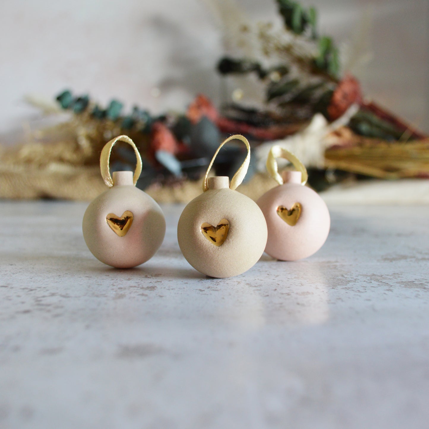 Mini Pastel Bauble With A Gold Heart | Stoneware | Hanging Christmas Decorations | Christmas Tree Decor