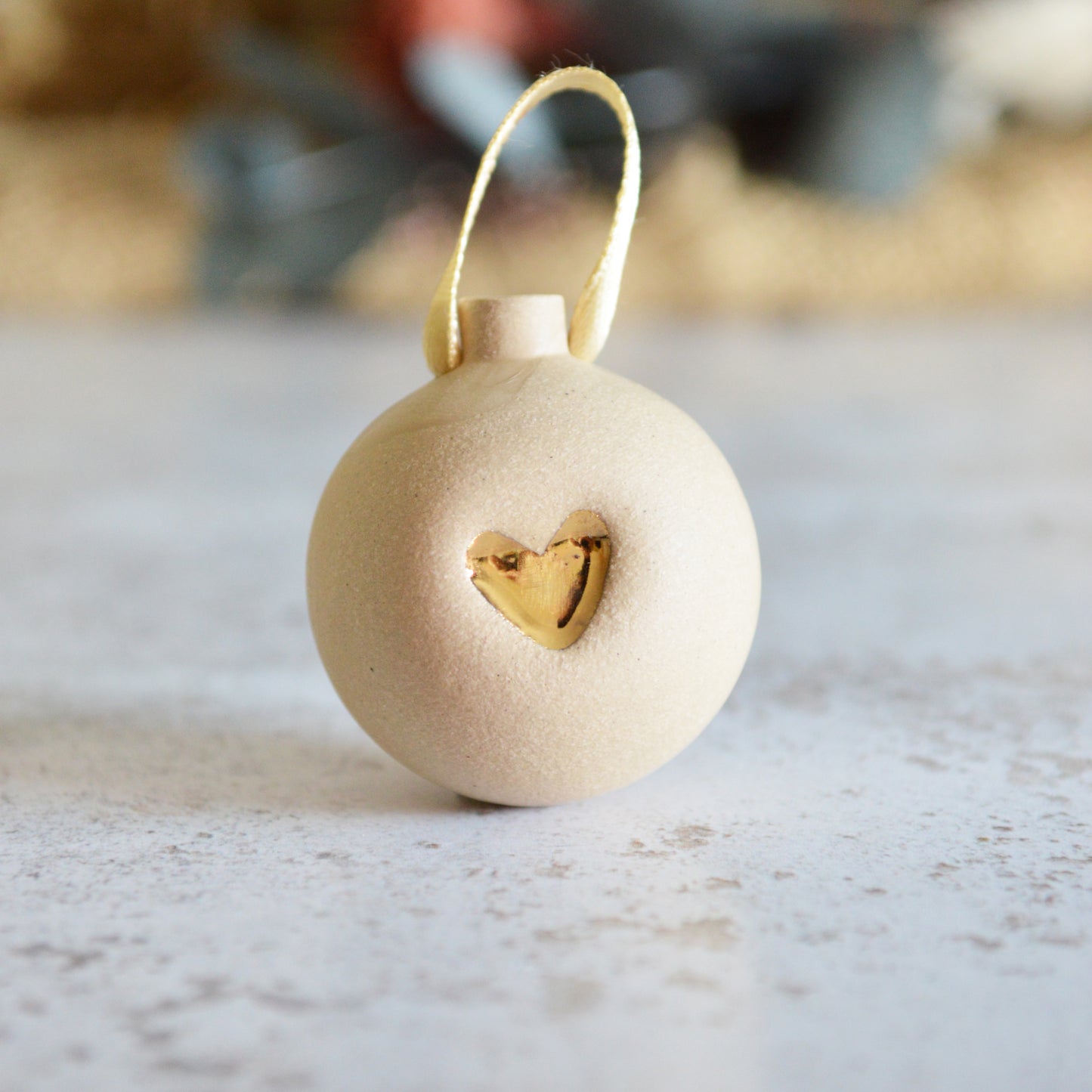 Mini Pastel Bauble With A Gold Heart | Stoneware | Hanging Christmas Decorations | Christmas Tree Decor