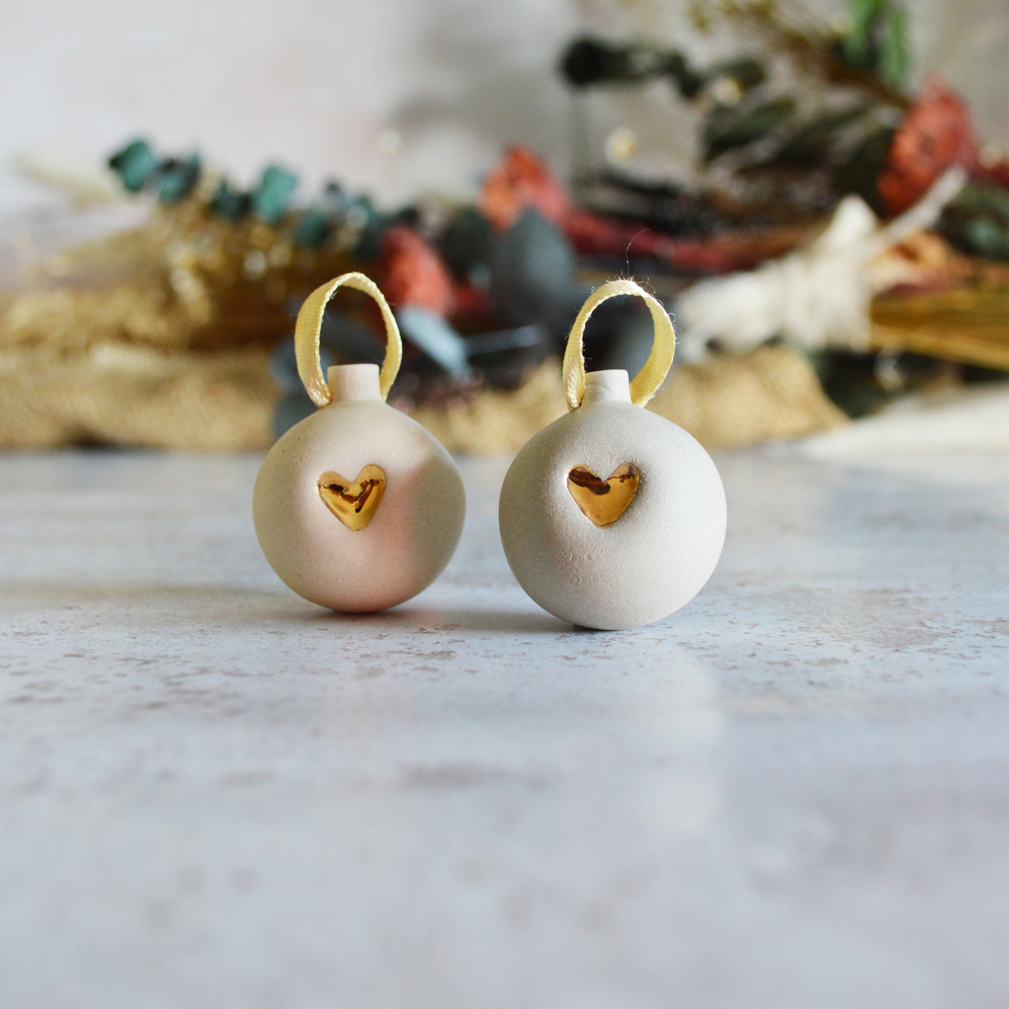 Mini Pastel Bauble With A Gold Heart | Stoneware | Hanging Christmas Decorations | Christmas Tree Decor