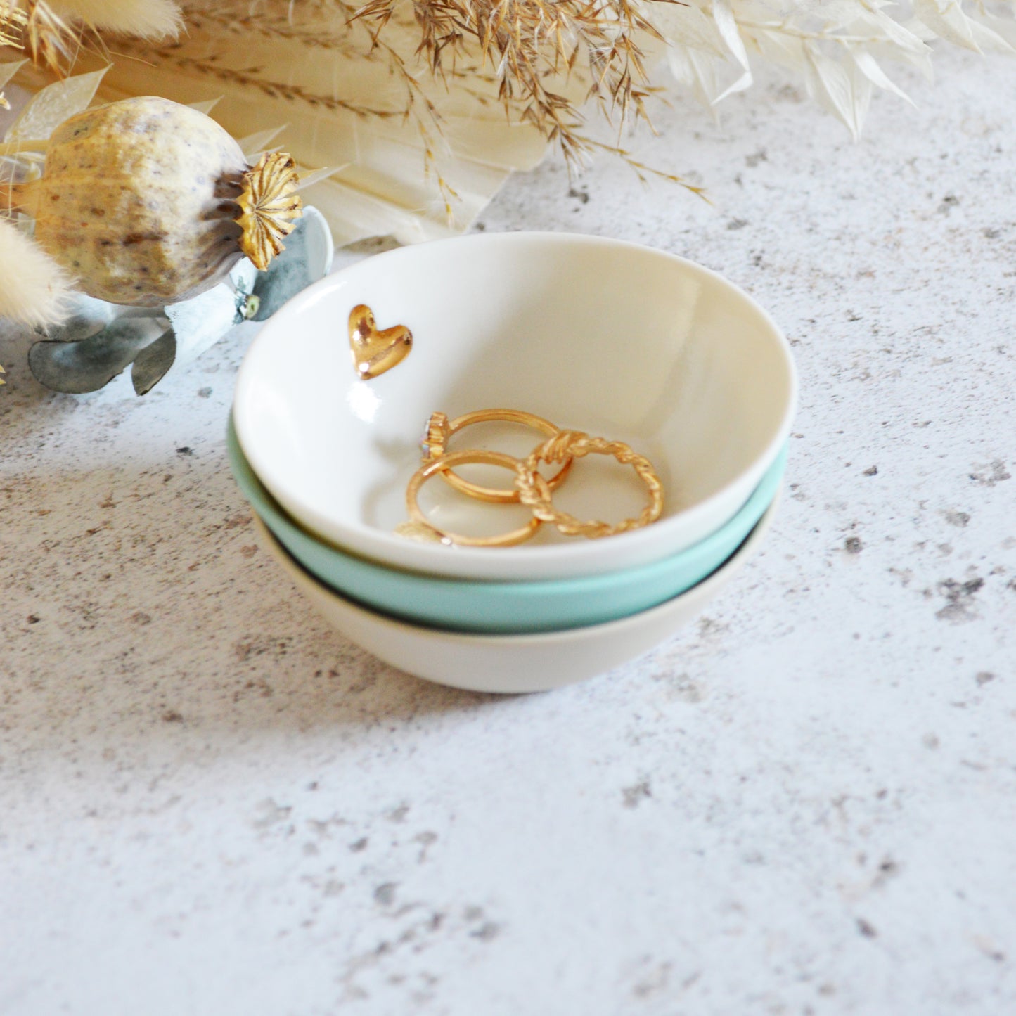 Small Trinket/Ring Dish With A Gold Embossed Heart | Ring Dish | Jewellery | Porcelain