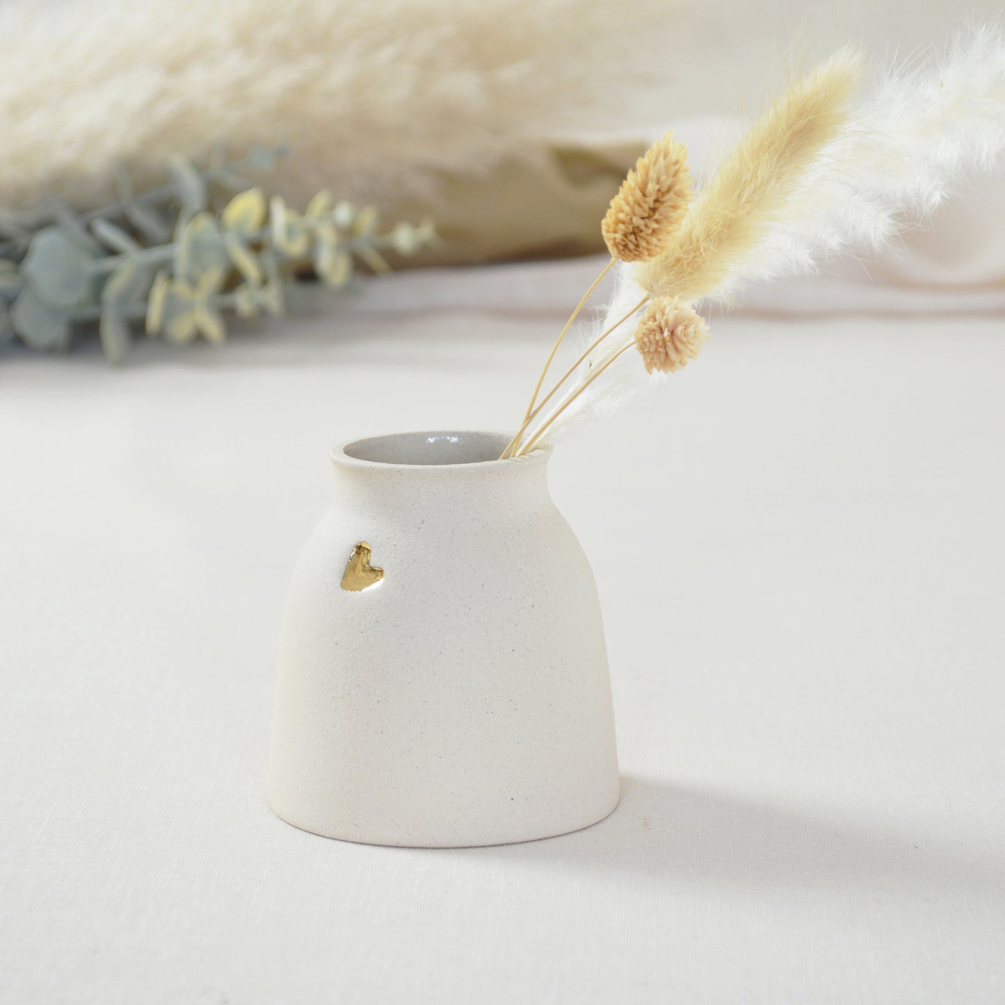 Small Cream Ceramic Vase With A Gold Embossed Heart | Neutral Vase | Flower Vase | Mother's Day | Stoneware