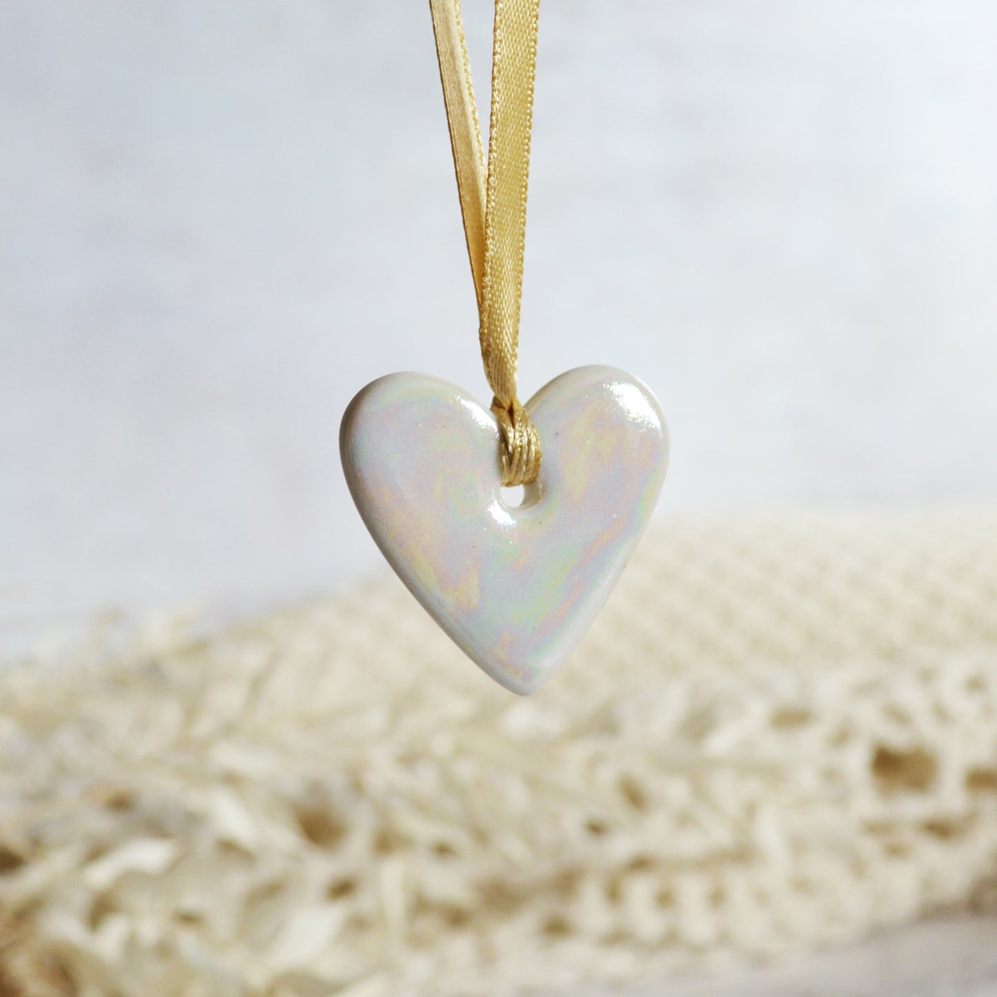 Mini Hanging Heart Tags (Pair) | Love You Heart Tag With A Mini Pearl Heart Tag | Valentine's Gift | Porcelain