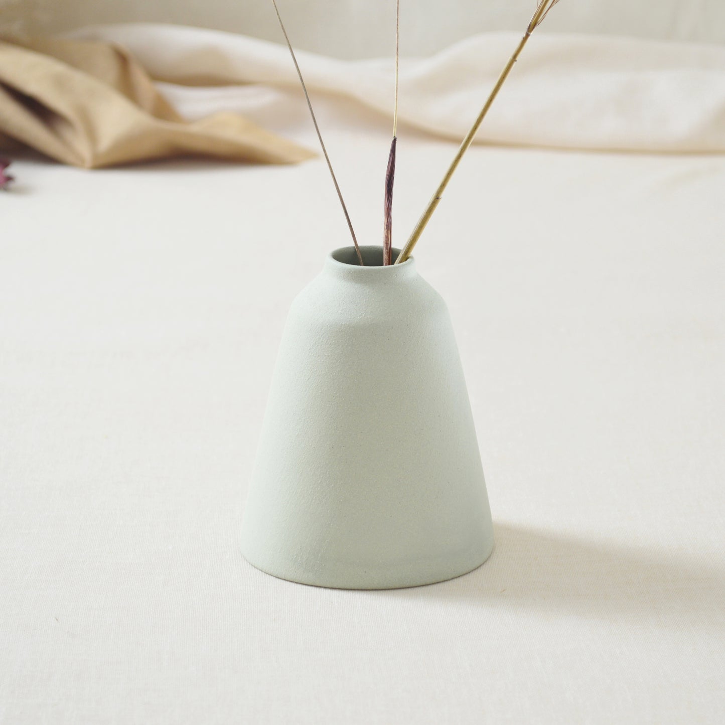 Pastel Mint Angled Ceramic Vase With A Gold Embossed Heart | Stoneware Vase | Flower Vase