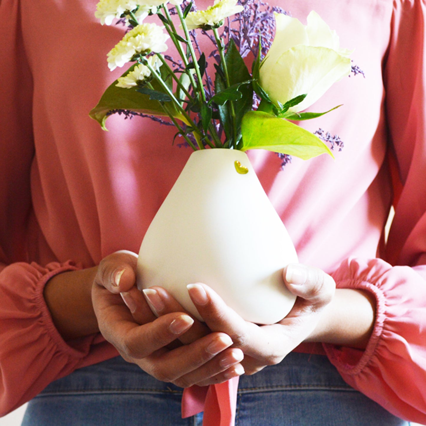 Big Bellied White Bud Vase With A Gold Embossed Heart | Flower Vase | Porcelain Vase