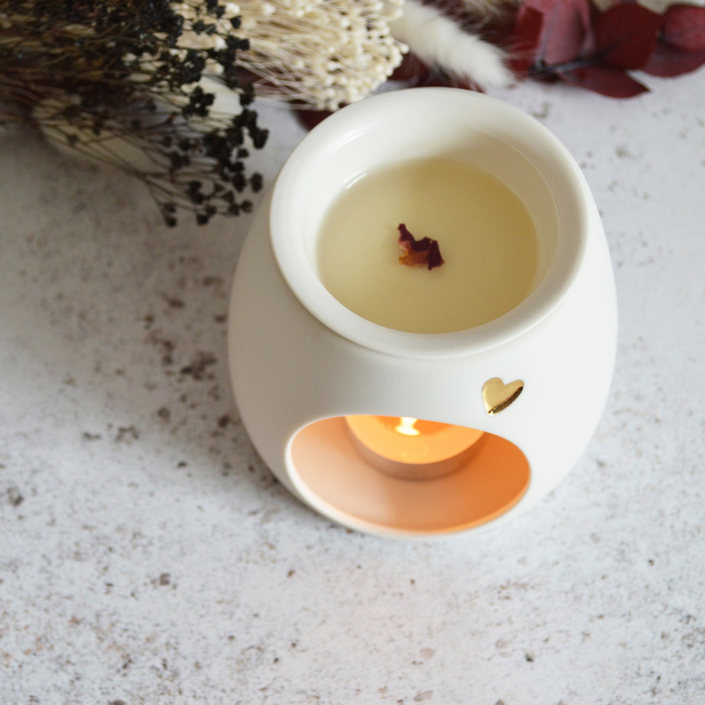 Wax And Oil Burner With A Gold Embossed Heart And Detachable Lid | Wax Burner | Porcelain