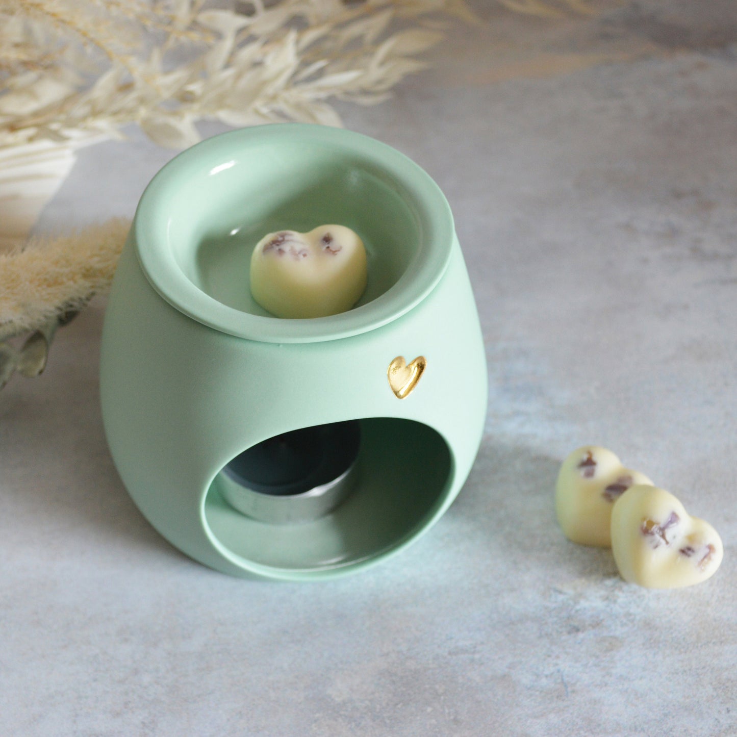 Wax And Oil Burner With A Gold Embossed Heart And Detachable Lid | Wax Burner | Porcelain