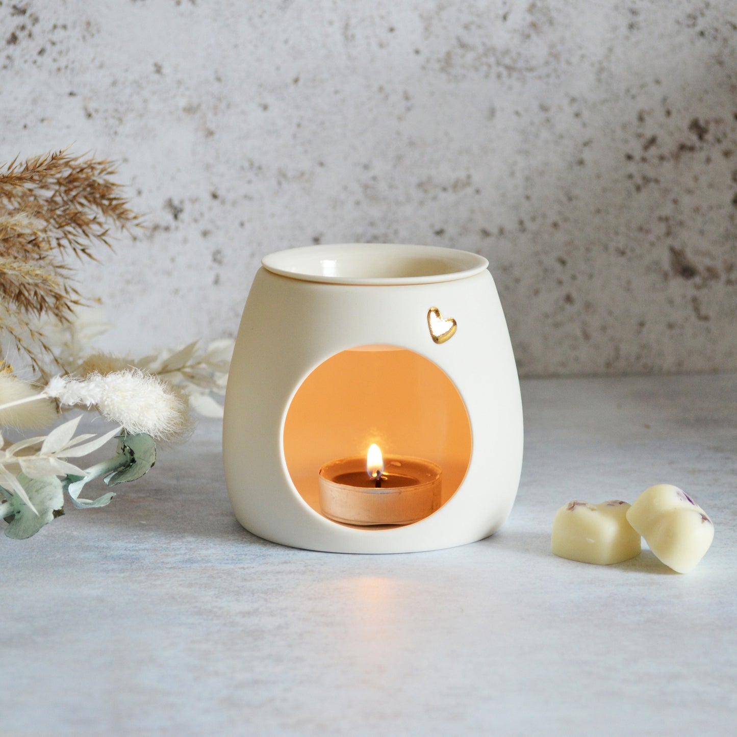 Wax And Oil Burner With A Gold Embossed Heart And Detachable Lid | Wax Burner | Porcelain