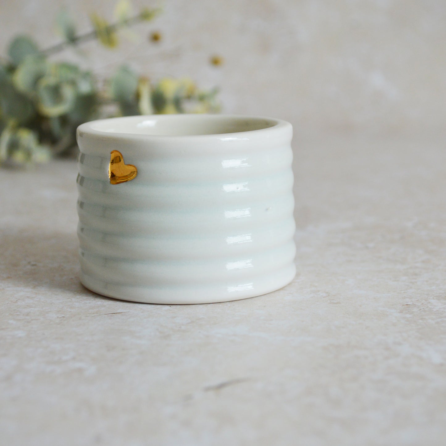 Sample* Thrown Glazed Pot with a Gold Heart | Planter | Pot | Porcelain (A100)