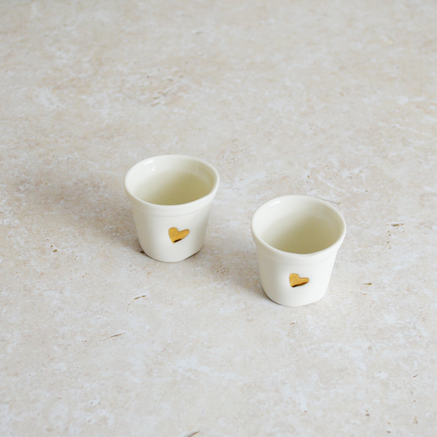 Discontinued* Seconds* A Pair of Mini Porcelain Pots with a Gold Embossed Heart | Porcelain | Pots | Handcrafted | Mini Plant Pot (A103)