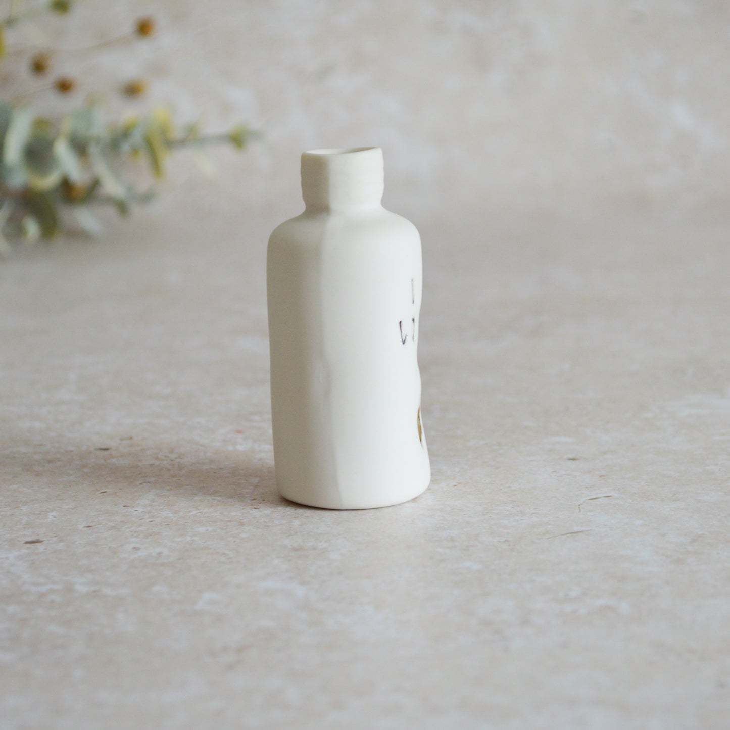 Seconds* Discontinued* I Love You Small Bottle With A Gold Heart | Porcelain | Valentines Keepsake (A106)