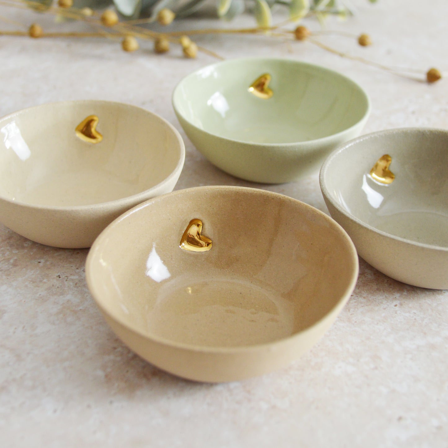 Sample* Seconds* Pastel Stoneware Trinket/Ring Dish With A Gold Embossed Heart | Ring Dish | Jewellery | Stoneware (A107)
