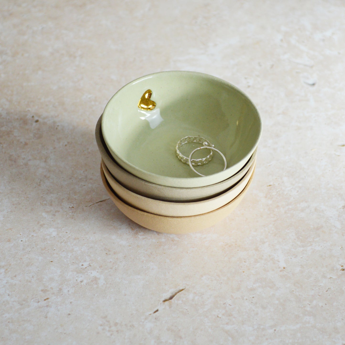 Sample* Seconds* Pastel Stoneware Trinket/Ring Dish With A Gold Embossed Heart | Ring Dish | Jewellery | Stoneware (A107)