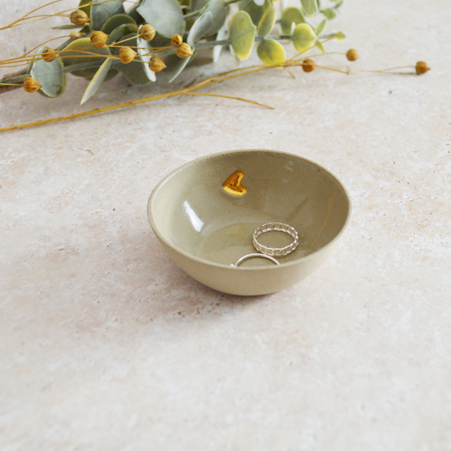 Sample* Seconds* Pastel Stoneware Trinket/Ring Dish With A Gold Embossed Heart | Ring Dish | Jewellery | Stoneware (A107)