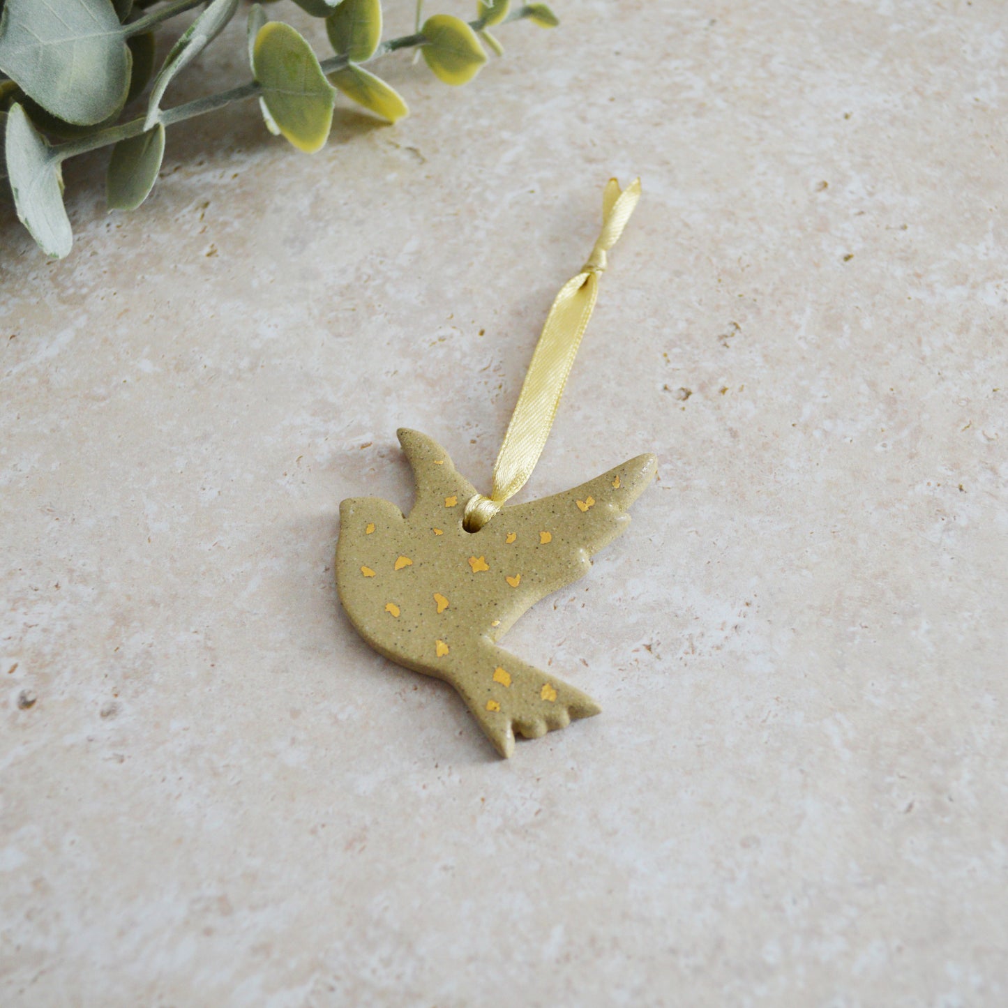 Sample* Mini Hanging Dove Gold Lustre Markings | Sand| Hanging Decoration | Christmas Decor | Tree Ornament (A108)