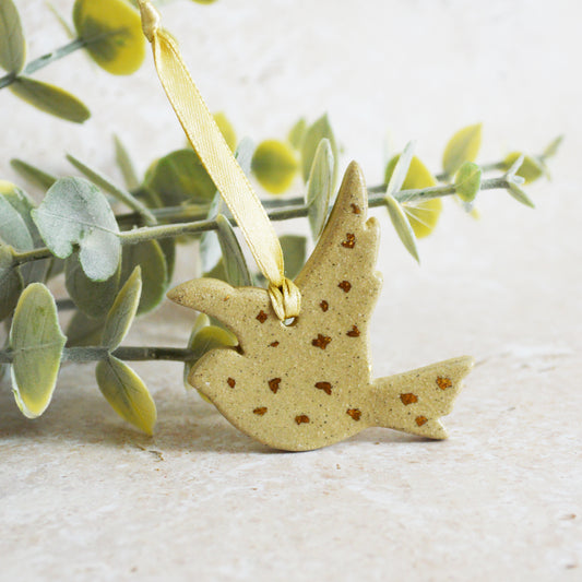 Sample* Mini Hanging Dove Gold Lustre Markings | Sand| Hanging Decoration | Christmas Decor | Tree Ornament (A108)