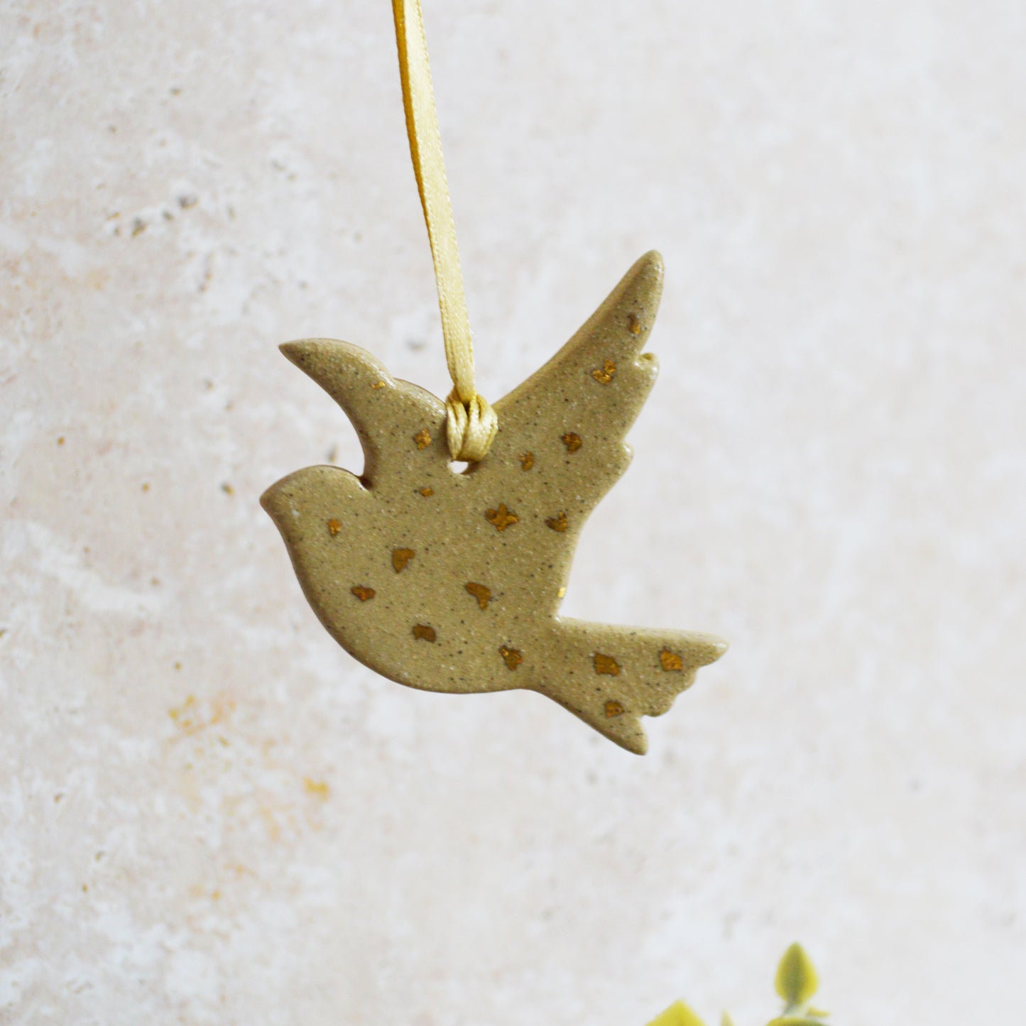 Sample* Mini Hanging Dove Gold Lustre Markings | Sand| Hanging Decoration | Christmas Decor | Tree Ornament (A108)