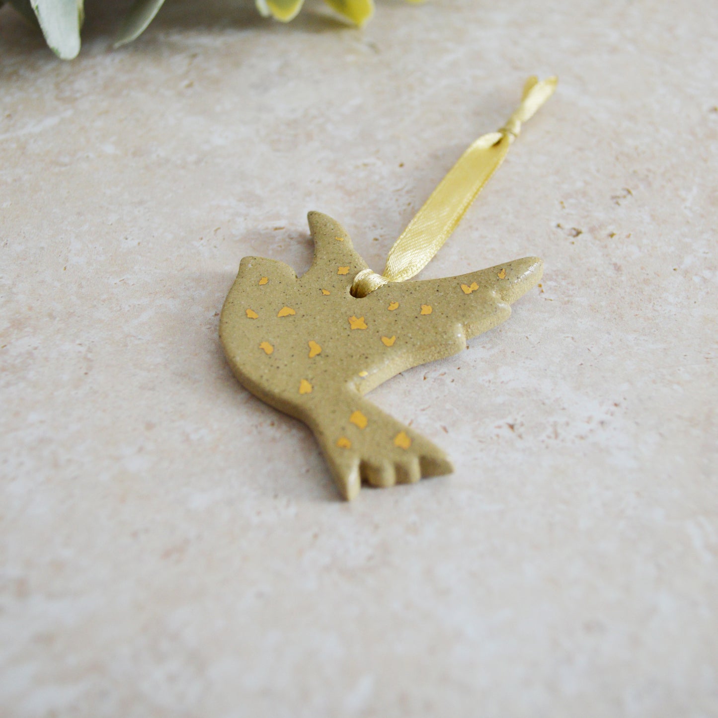 Sample* Mini Hanging Dove Gold Lustre Markings | Sand| Hanging Decoration | Christmas Decor | Tree Ornament (A108)