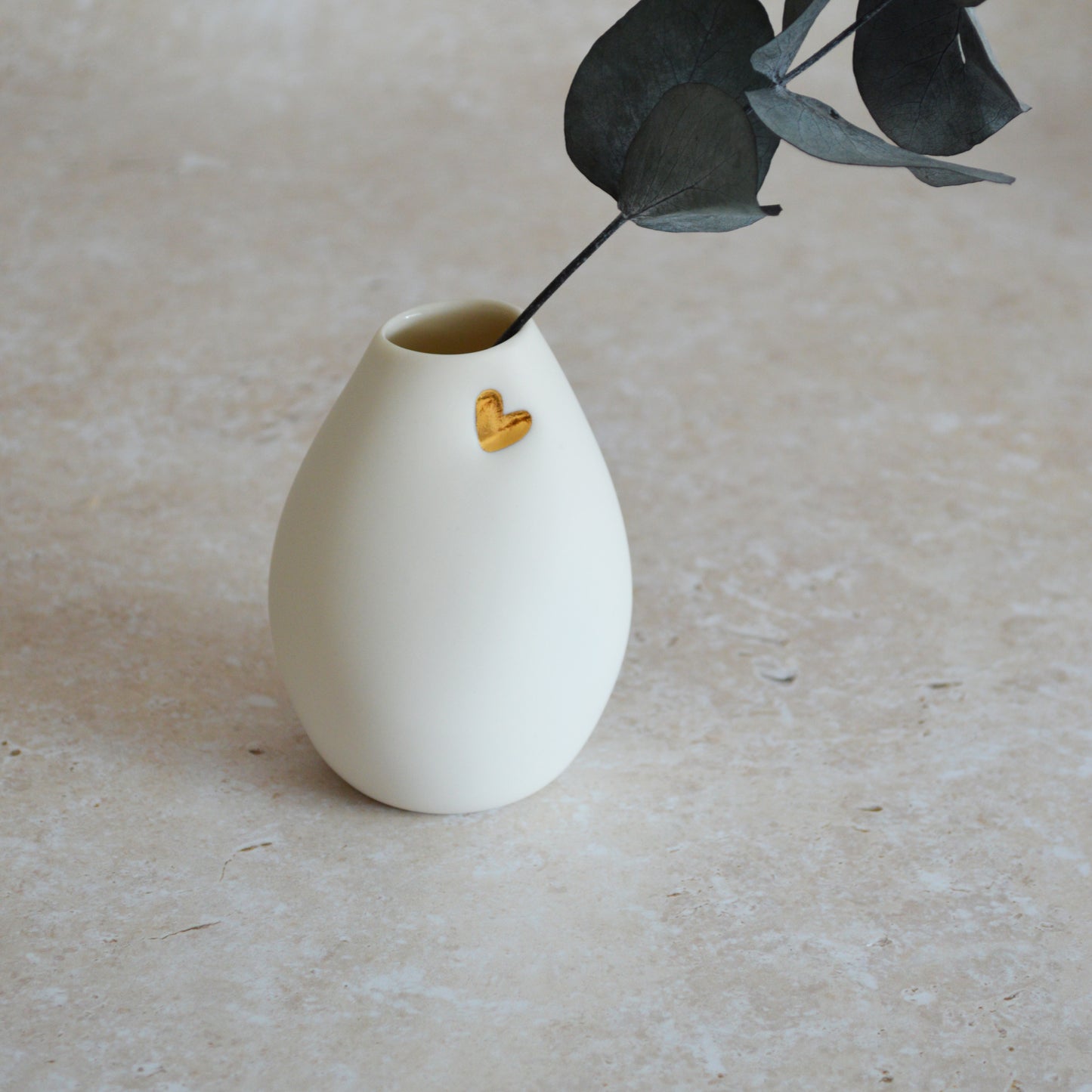 Seconds* Small White Bud Vase with an Embossed Gold Heart | Porcelain | Flower Vase | Mother's Day Vase (A10)