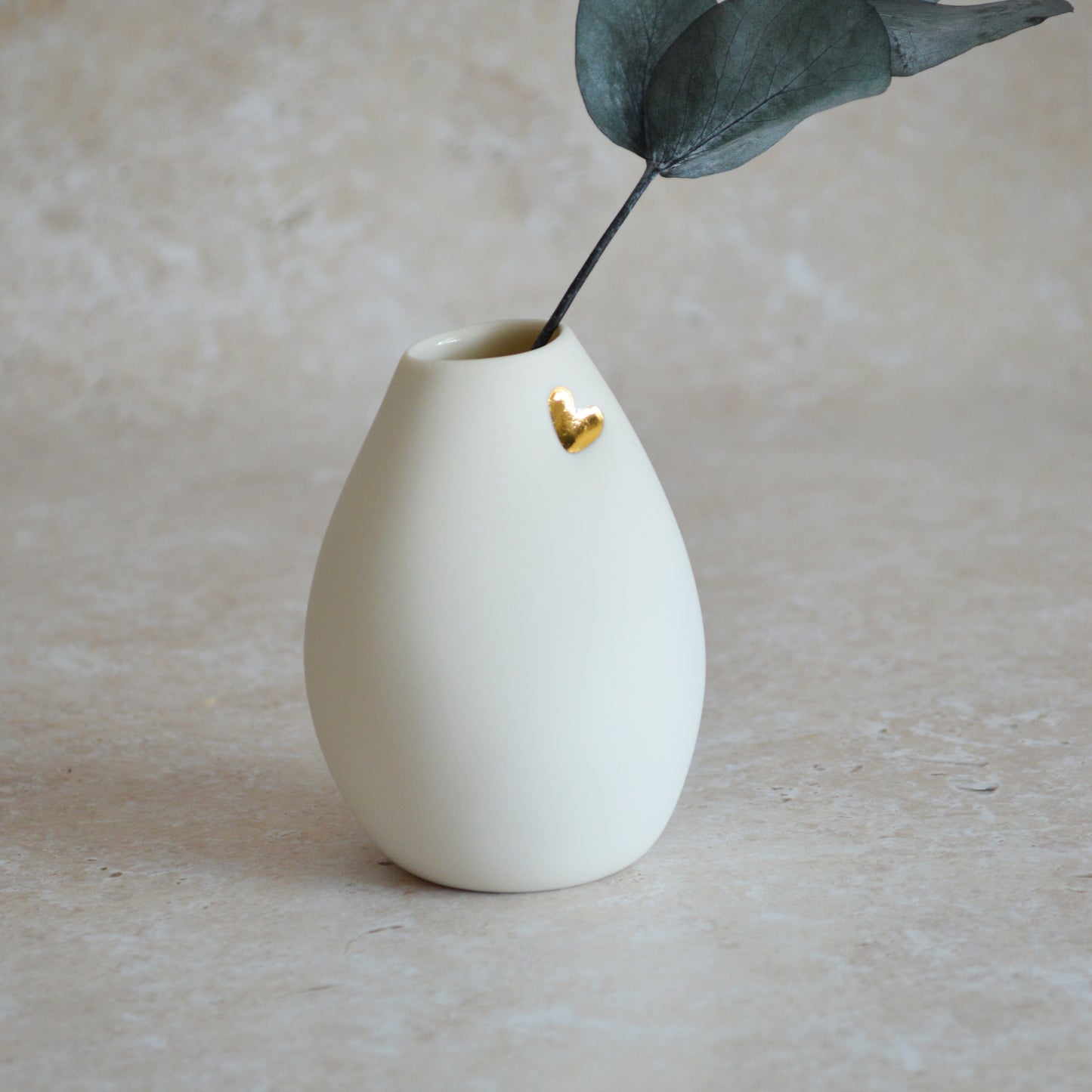 Seconds* Small White Bud Vase with an Embossed Gold Heart | Porcelain | Flower Vase | Mother's Day Vase (A10)