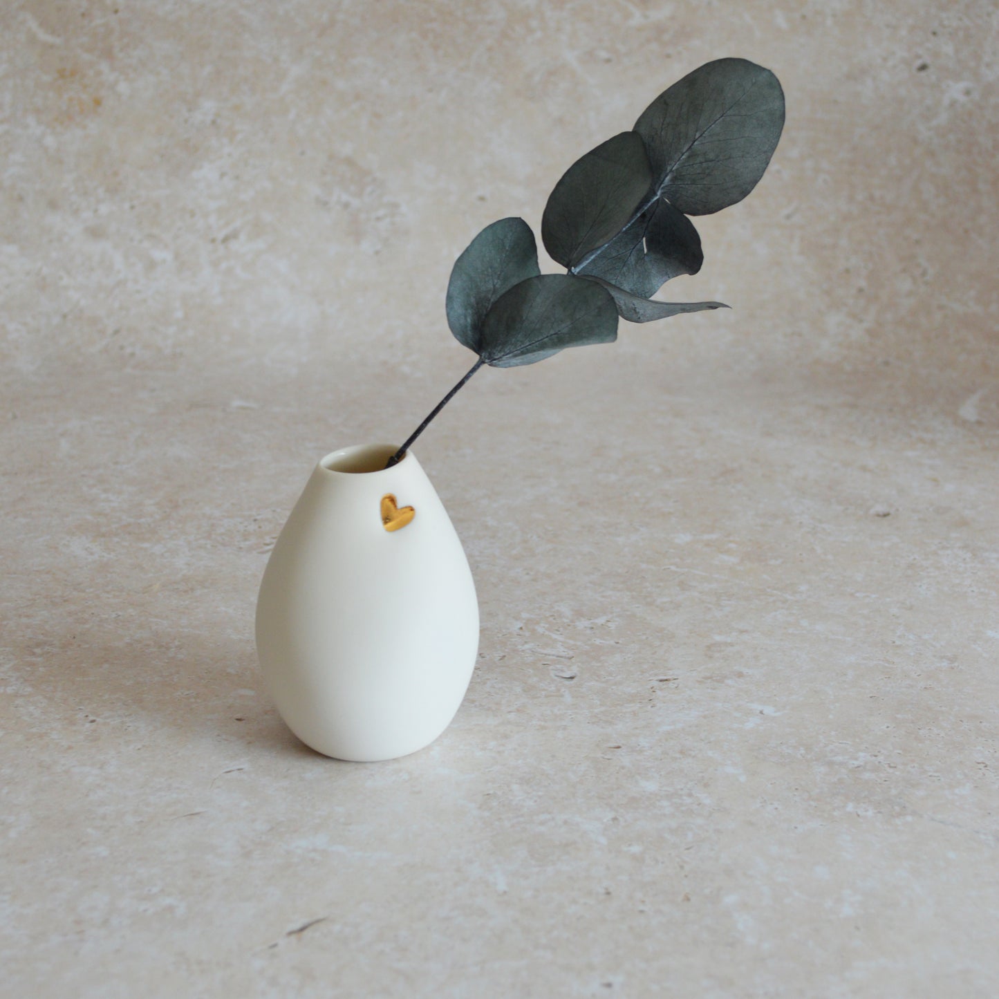 Seconds* Small White Bud Vase with an Embossed Gold Heart | Porcelain | Flower Vase | Mother's Day Vase (A10)