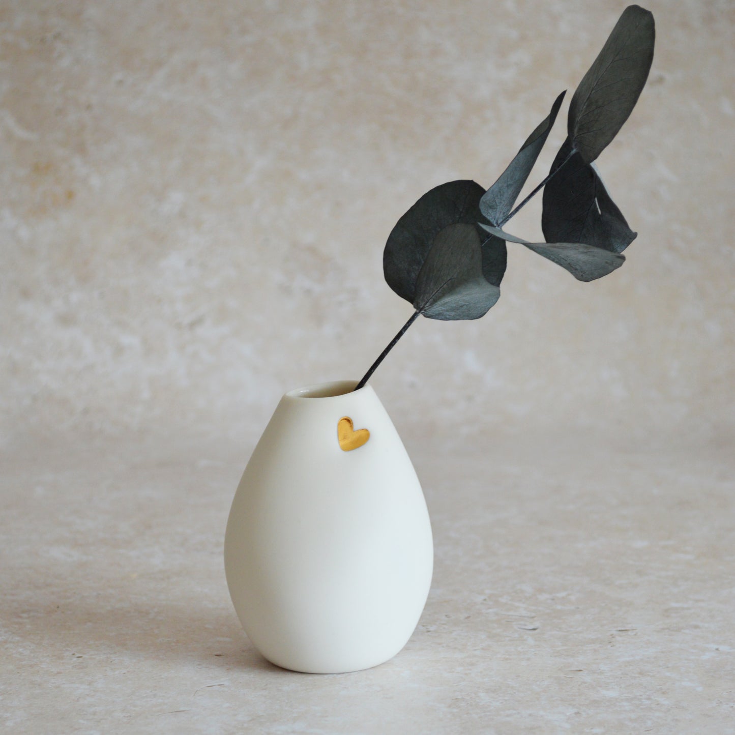 Seconds* Small White Bud Vase with an Embossed Gold Heart | Porcelain | Flower Vase | Mother's Day Vase (A10)